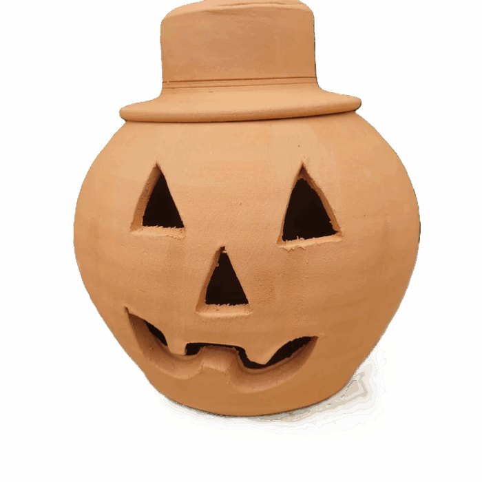 3 Gallon Terra Cotta Jack-o'-lantern Pumpkin with Hat