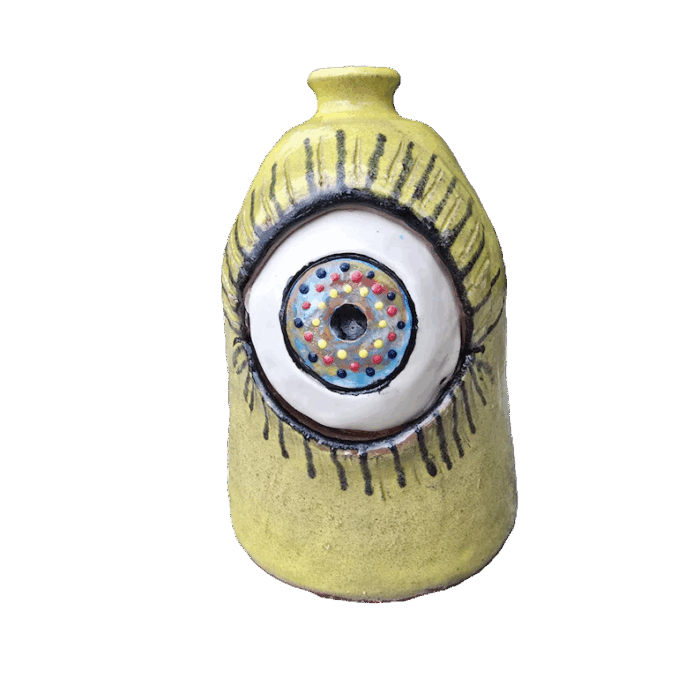 Yellow Glazed Eye Jug by Heather Elyse Head
