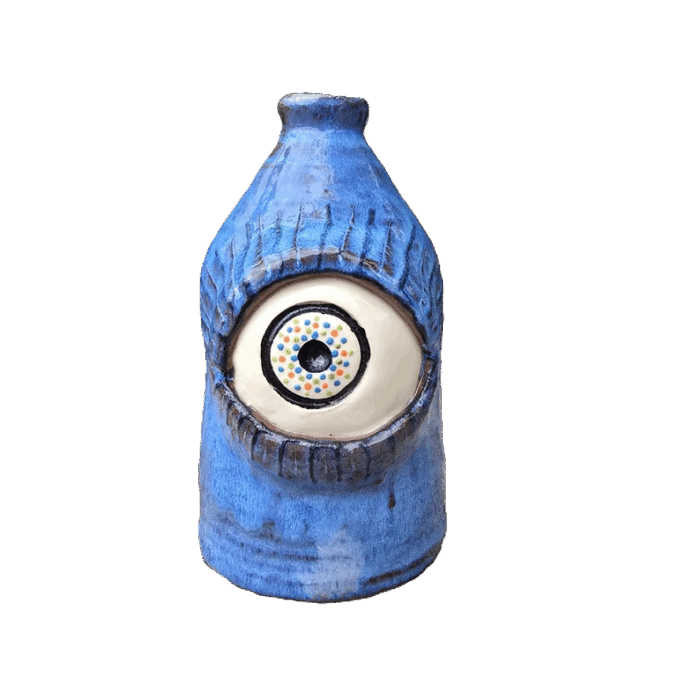 Blue Glazed Eye Jug by Heather Elyse Head