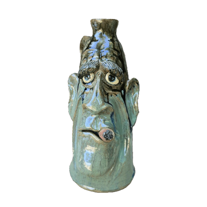 Dal Burtchaell Cigar Smoker Green Face Jug with Tobacco Spit Glaze
