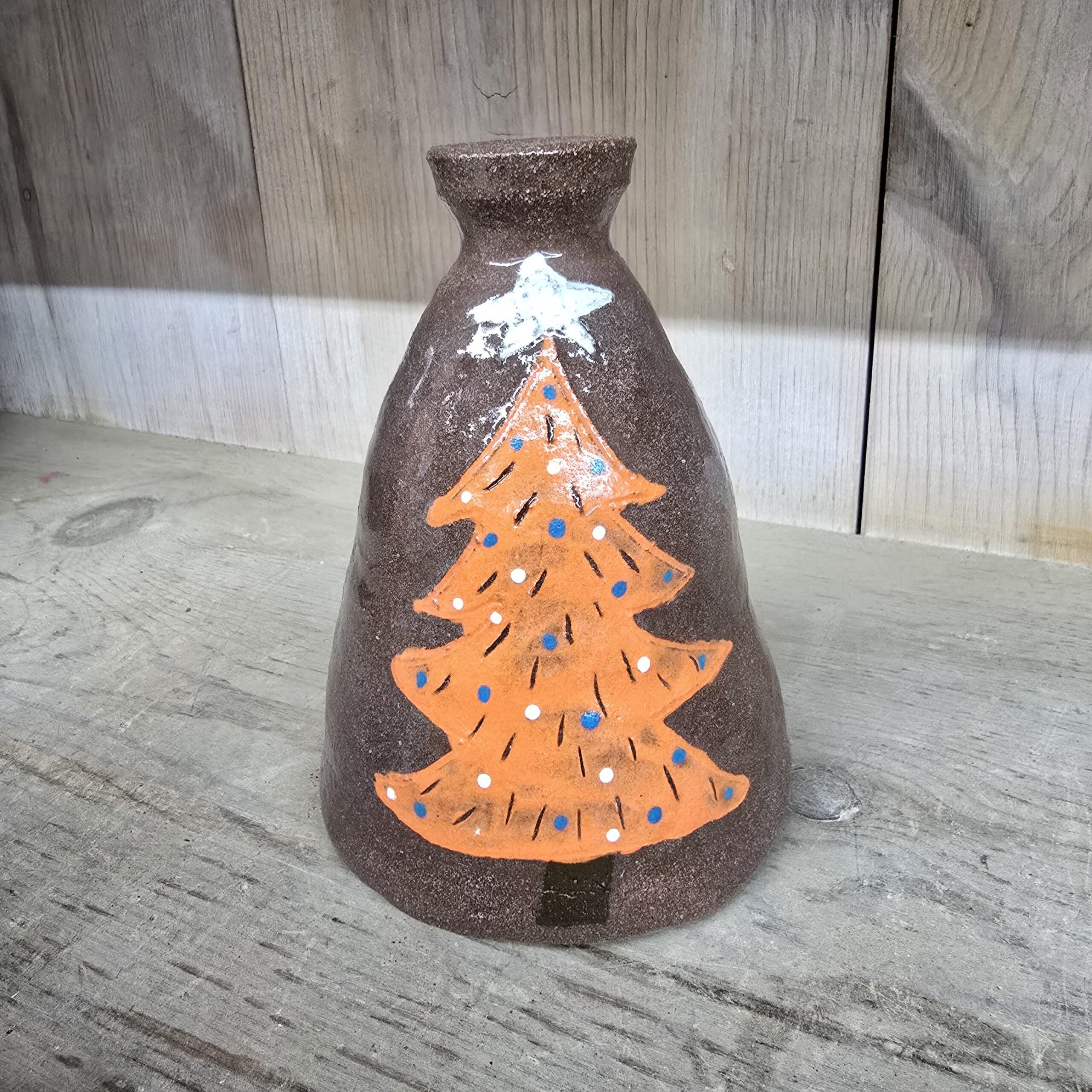 Folk Art Small Orange Christmas Tree Jug Pottery by Heather Elyse Head | 5.5" x 4" - Image 6