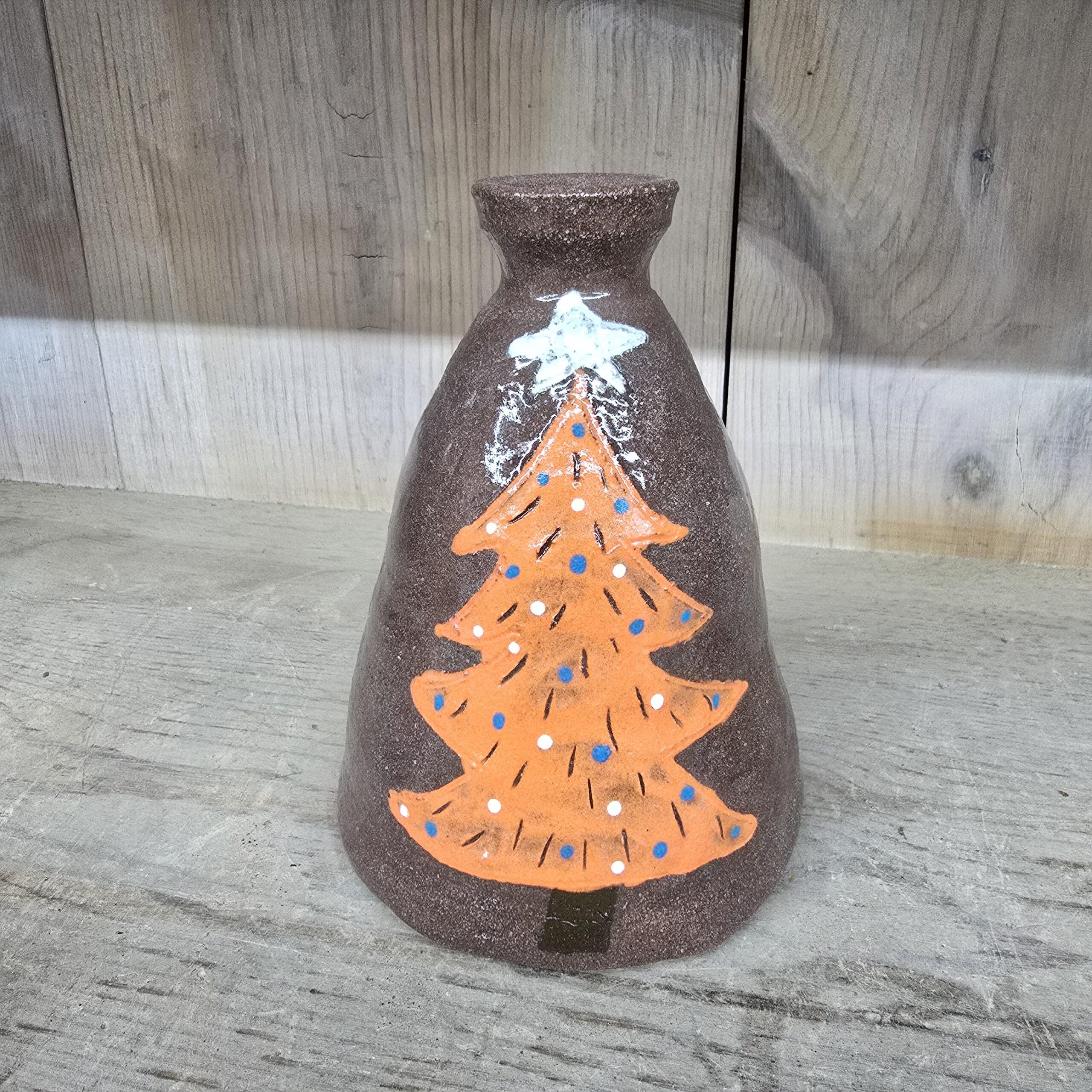 Folk Art Small Orange Christmas Tree Jug Pottery by Heather Elyse Head | 5.5" x 4"