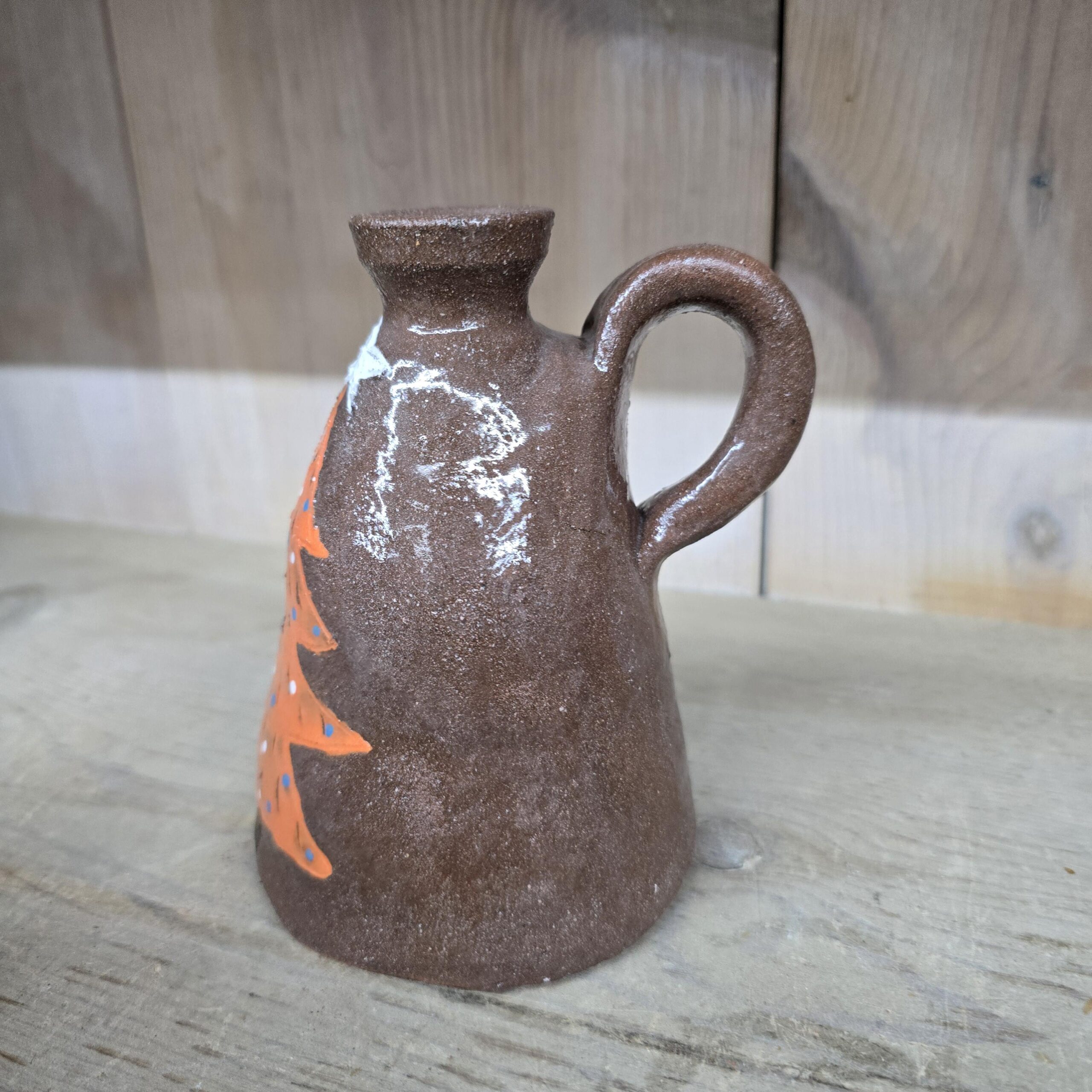 Folk Art Small Orange Christmas Tree Jug Pottery by Heather Elyse Head | 5.5" x 4" - Image 2