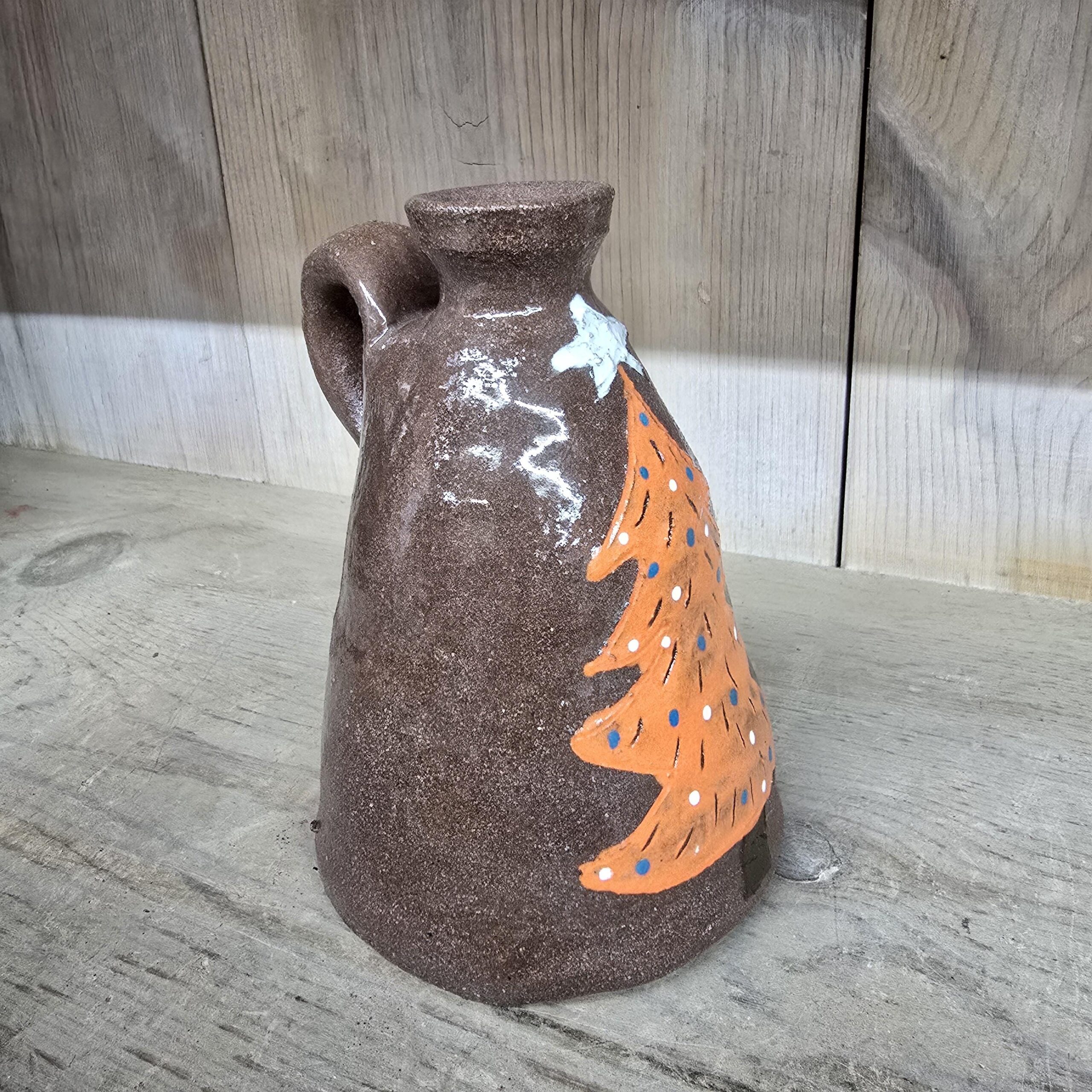Folk Art Small Orange Christmas Tree Jug Pottery by Heather Elyse Head | 5.5" x 4" - Image 5