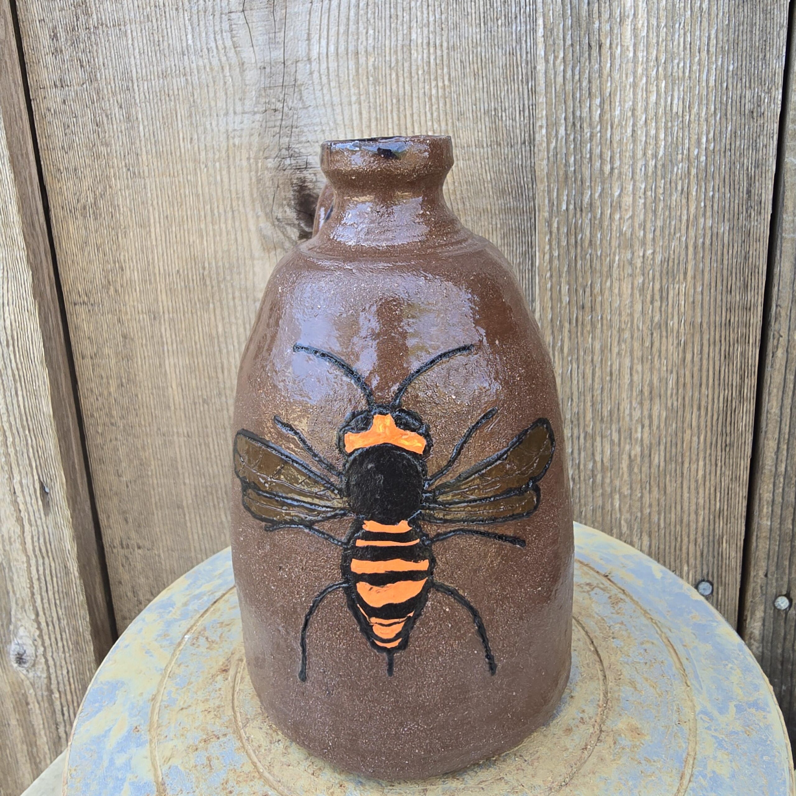 Handmade Clay Folk Art Pottery Hornet Jug by Heather Elyse Head | 5.5" x 4" - Image 4
