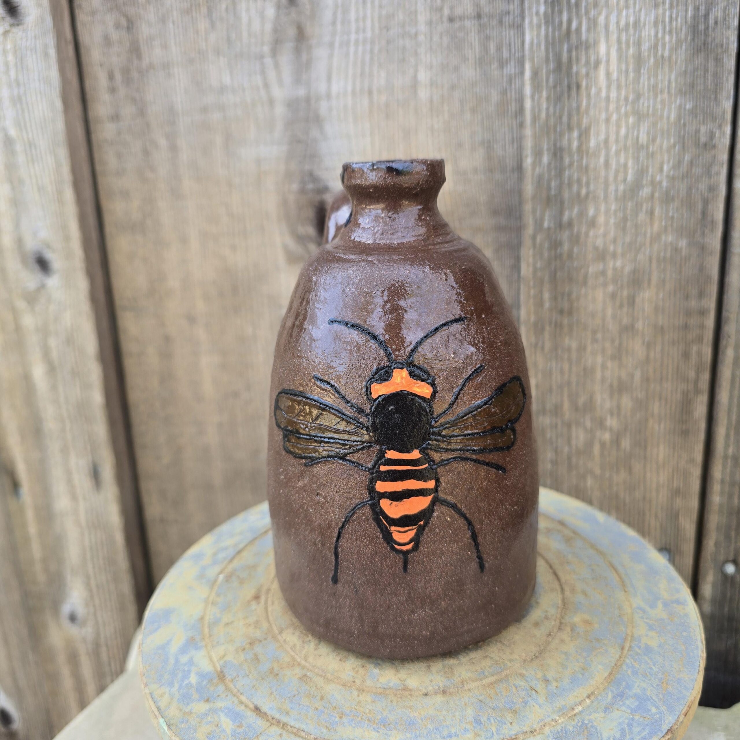 Handmade Clay Folk Art Pottery Hornet Jug by Heather Elyse Head | 5.5" x 4" - Image 5