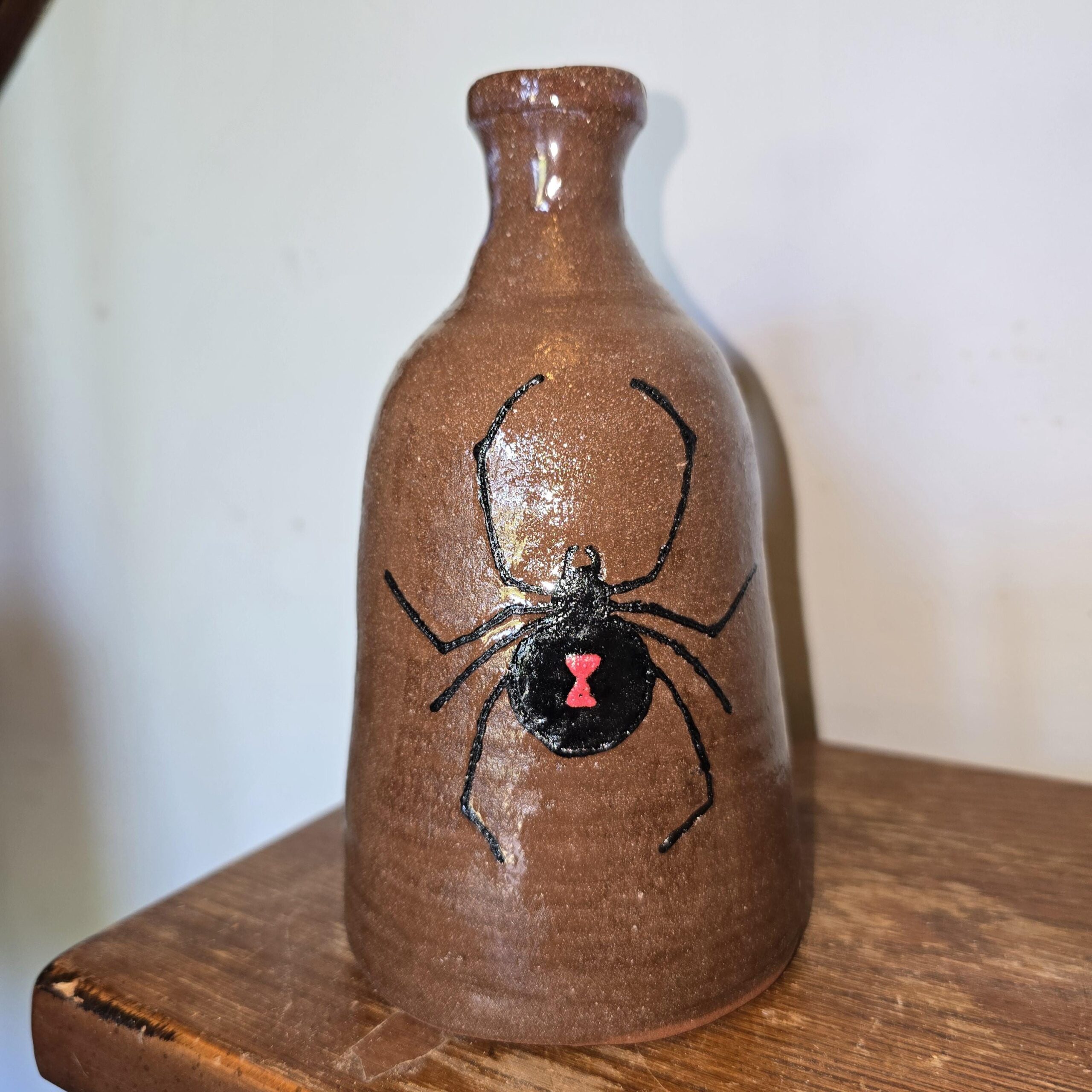 Handmade Clay Moth Folk Art Pottery Black Widow Spider Jug by Heather Elyse Head | 6.75" x 4"