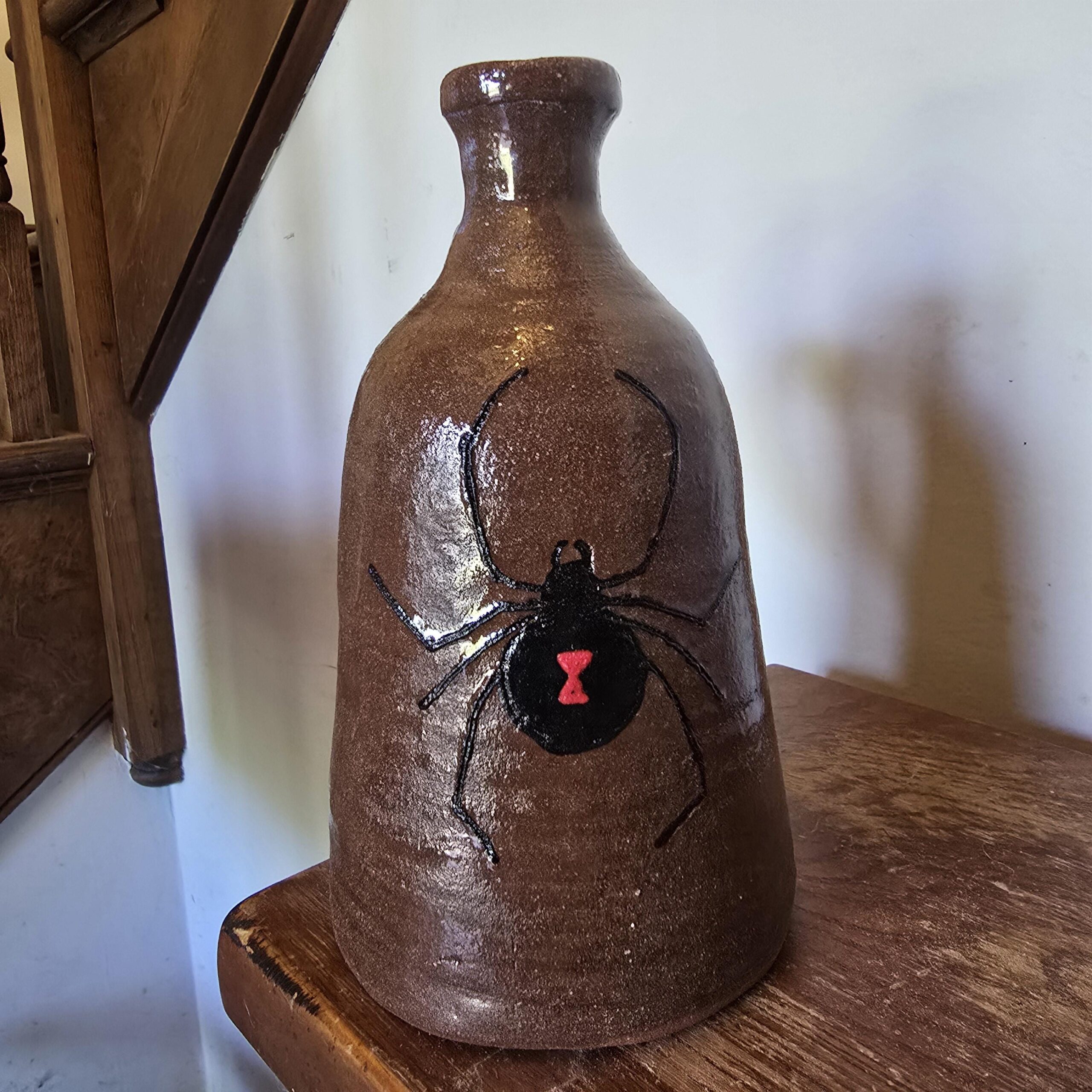 Handmade Clay Moth Folk Art Pottery Black Widow Spider Jug by Heather Elyse Head | 6.75" x 4" - Image 5