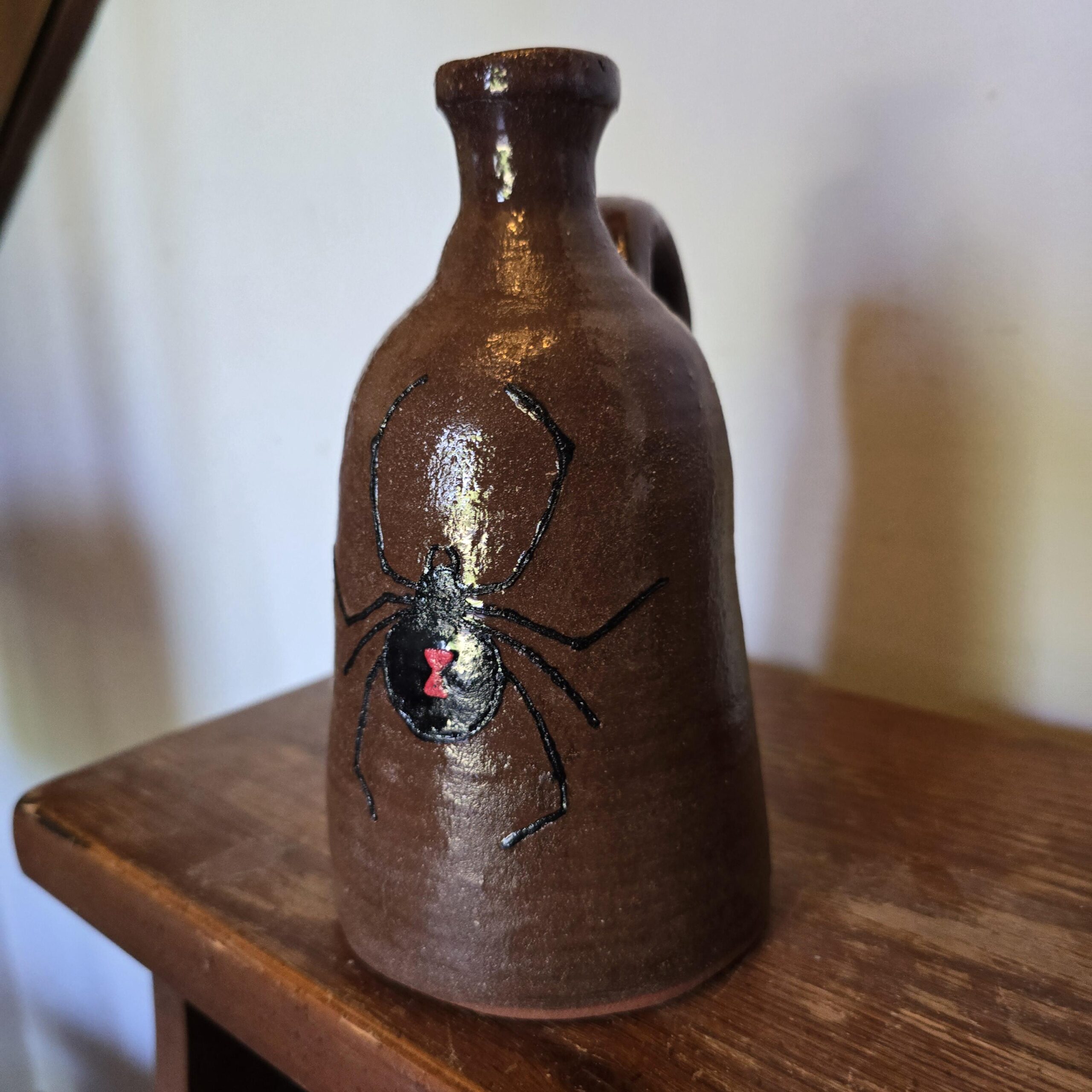 Handmade Clay Moth Folk Art Pottery Black Widow Spider Jug by Heather Elyse Head | 6.75" x 4" - Image 9