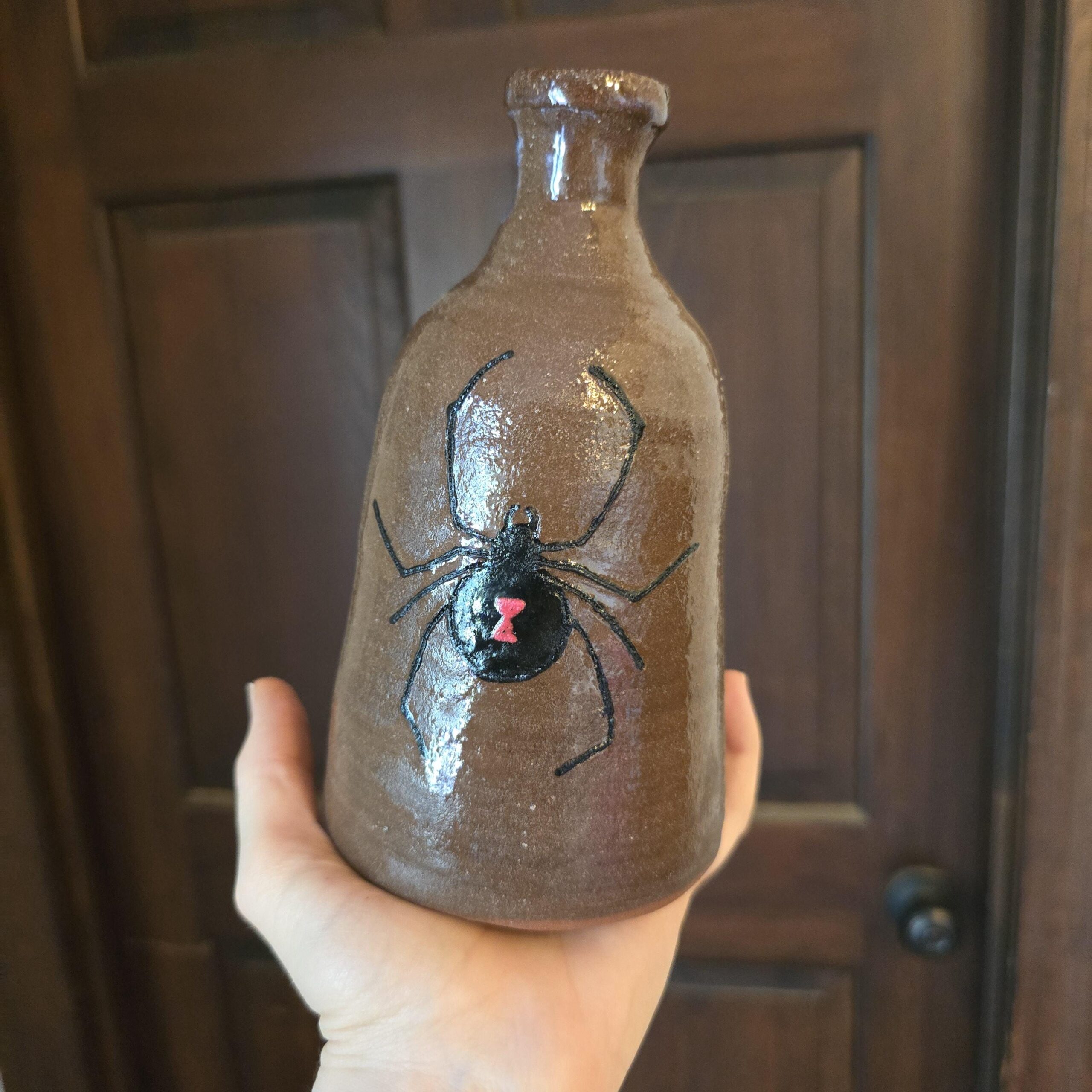 Handmade Clay Moth Folk Art Pottery Black Widow Spider Jug by Heather Elyse Head | 6.75" x 4" - Image 10