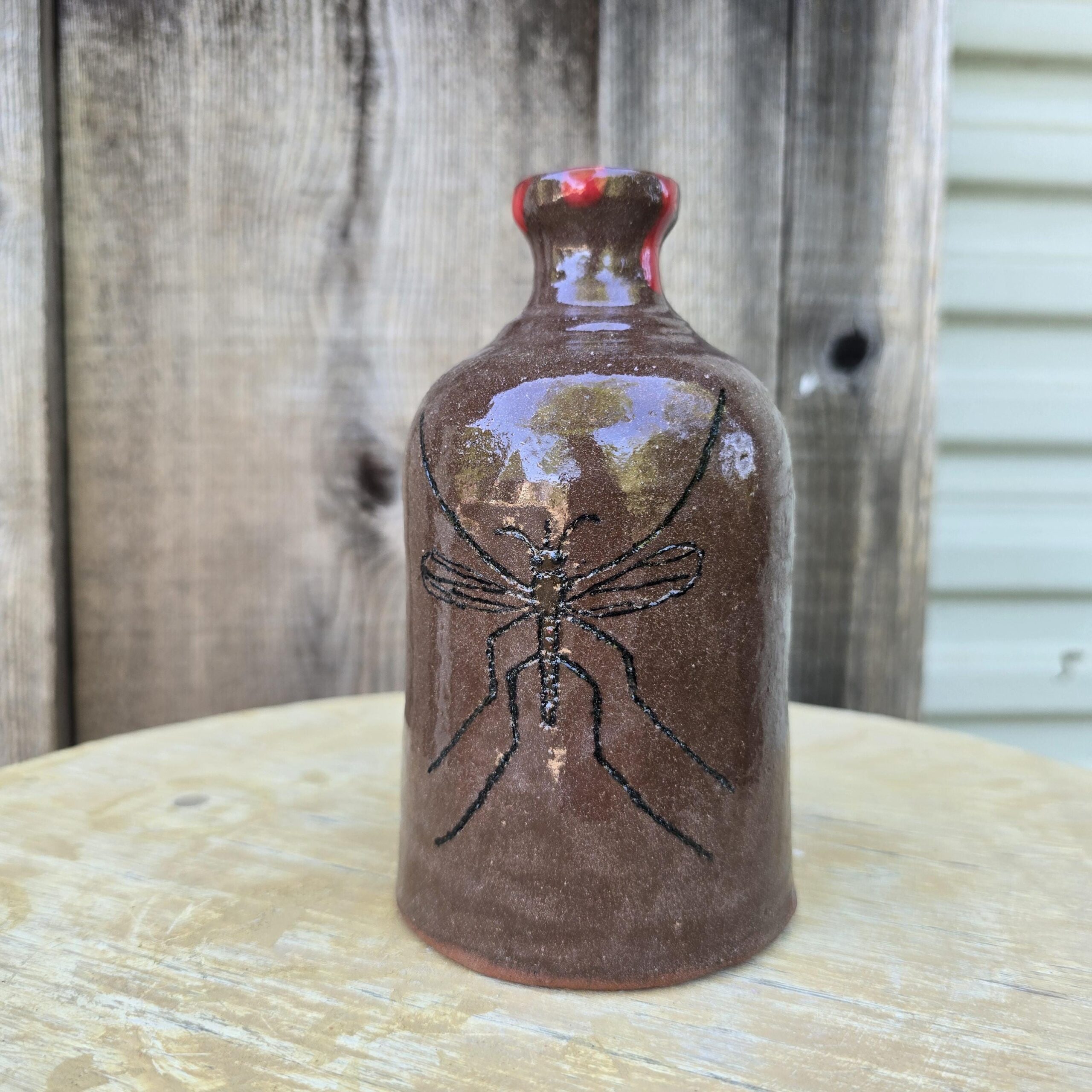 Handmade Clay Folk Art Pottery Mosquito Jug by Heather Elyse Head | 6.25" x 4"