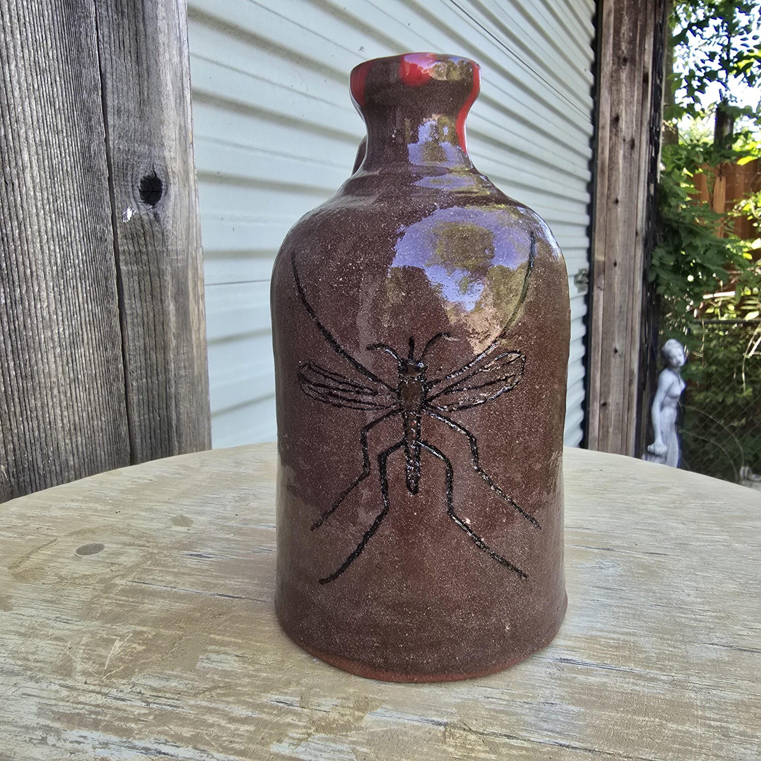 Handmade Clay Folk Art Pottery Mosquito Jug by Heather Elyse Head | 6.25" x 4" - Image 4