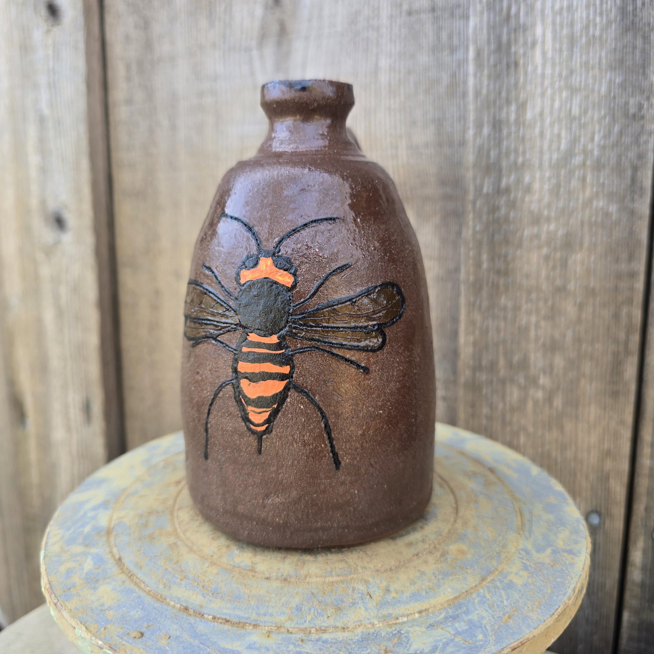 Handmade Clay Folk Art Pottery Hornet Jug by Heather Elyse Head | 5.5" x 4"