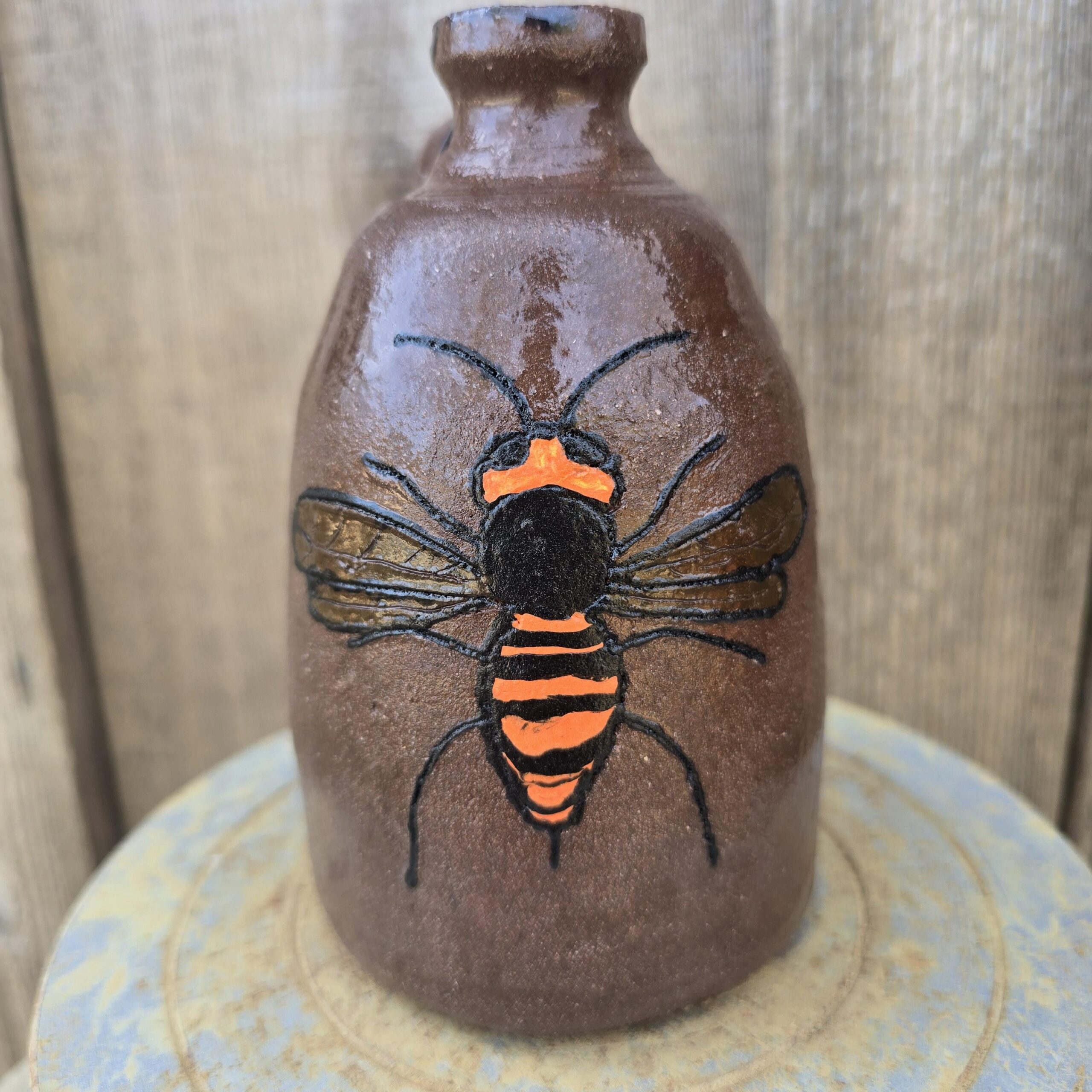 Handmade Clay Folk Art Pottery Hornet Jug by Heather Elyse Head | 5.5" x 4" - Image 2
