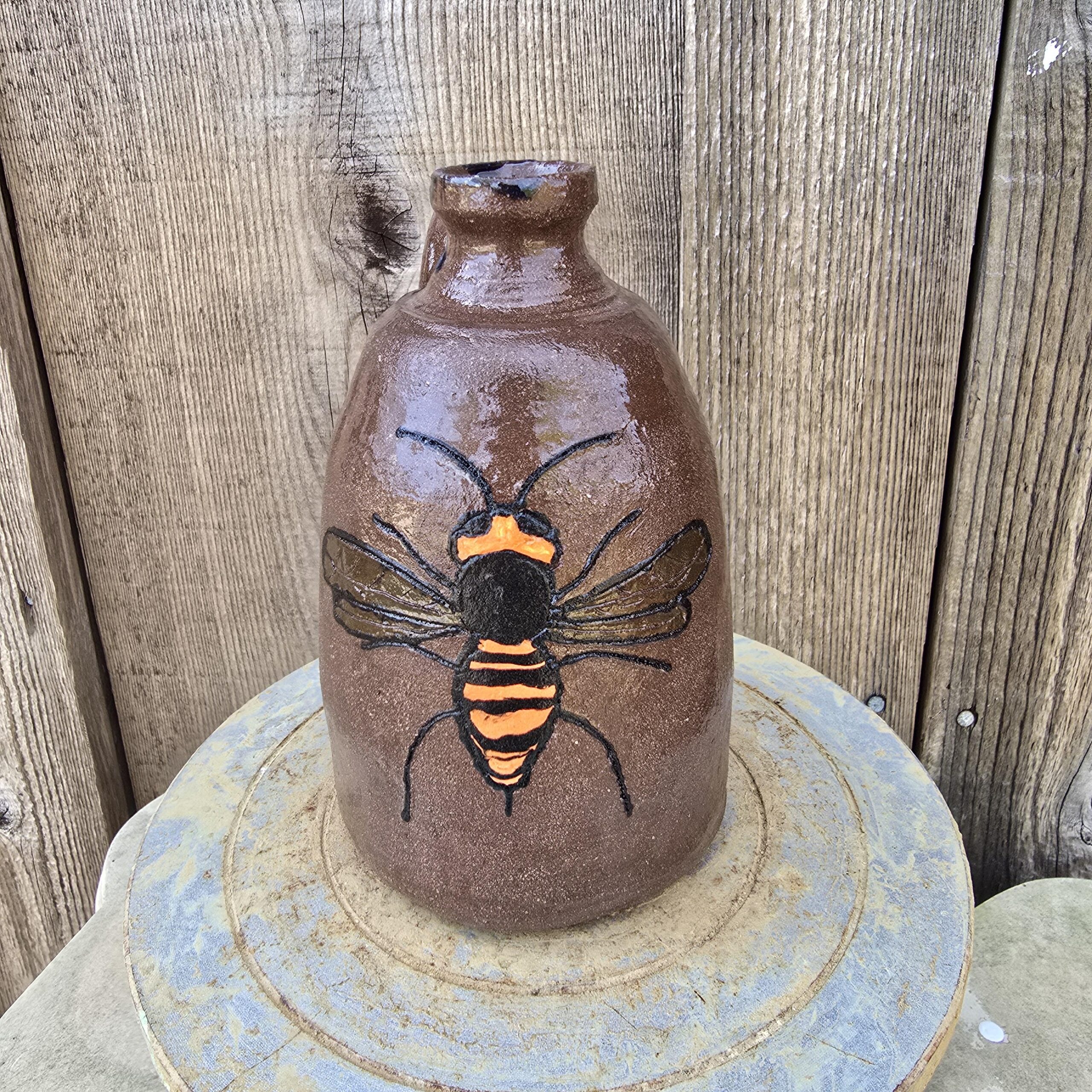 Handmade Clay Folk Art Pottery Hornet Jug by Heather Elyse Head | 5.5" x 4" - Image 7