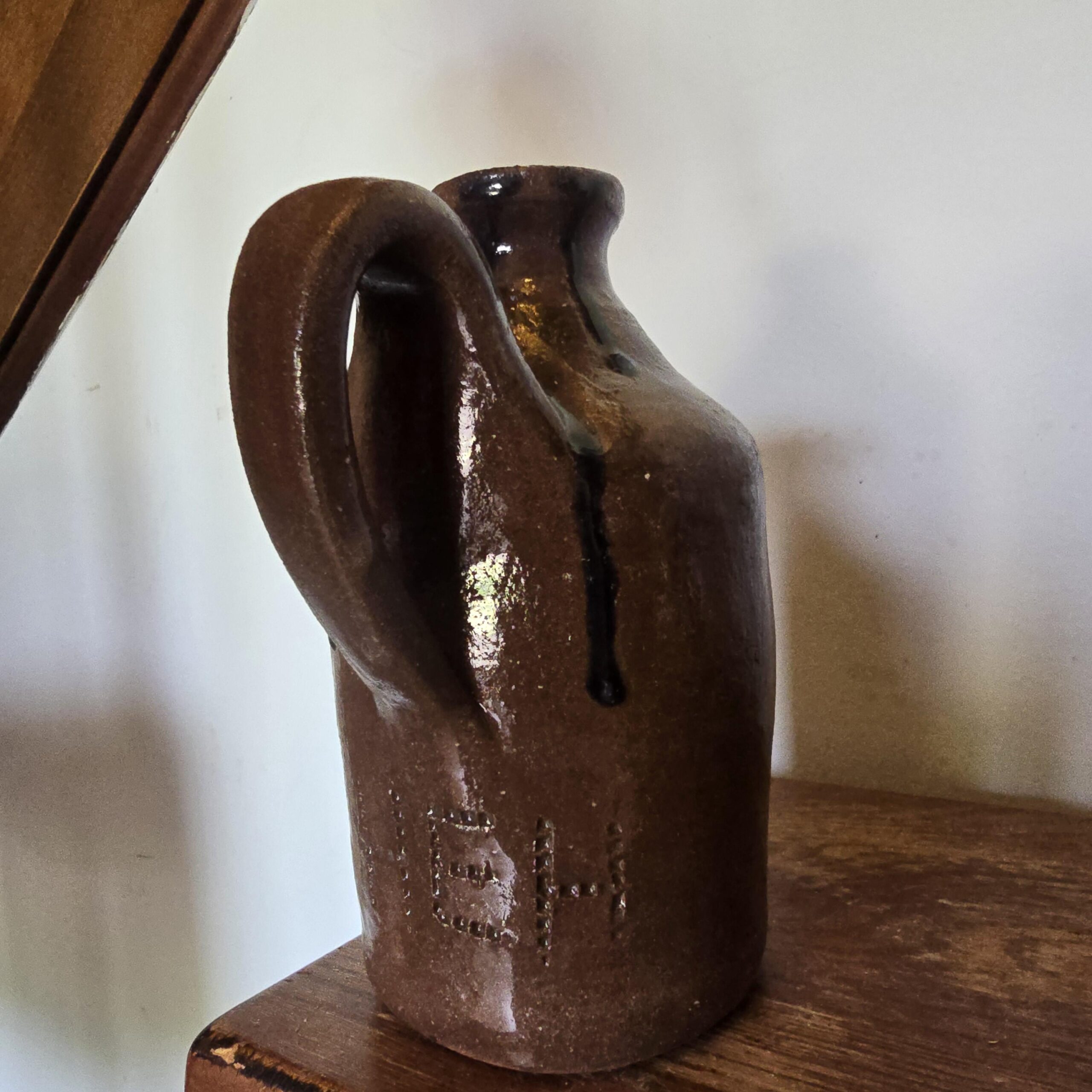 Handmade Clay Moth Folk Art Pottery Death's-Head Hawkmoth Jug by Heather Elyse Head | 6.5" x 4" - Image 3