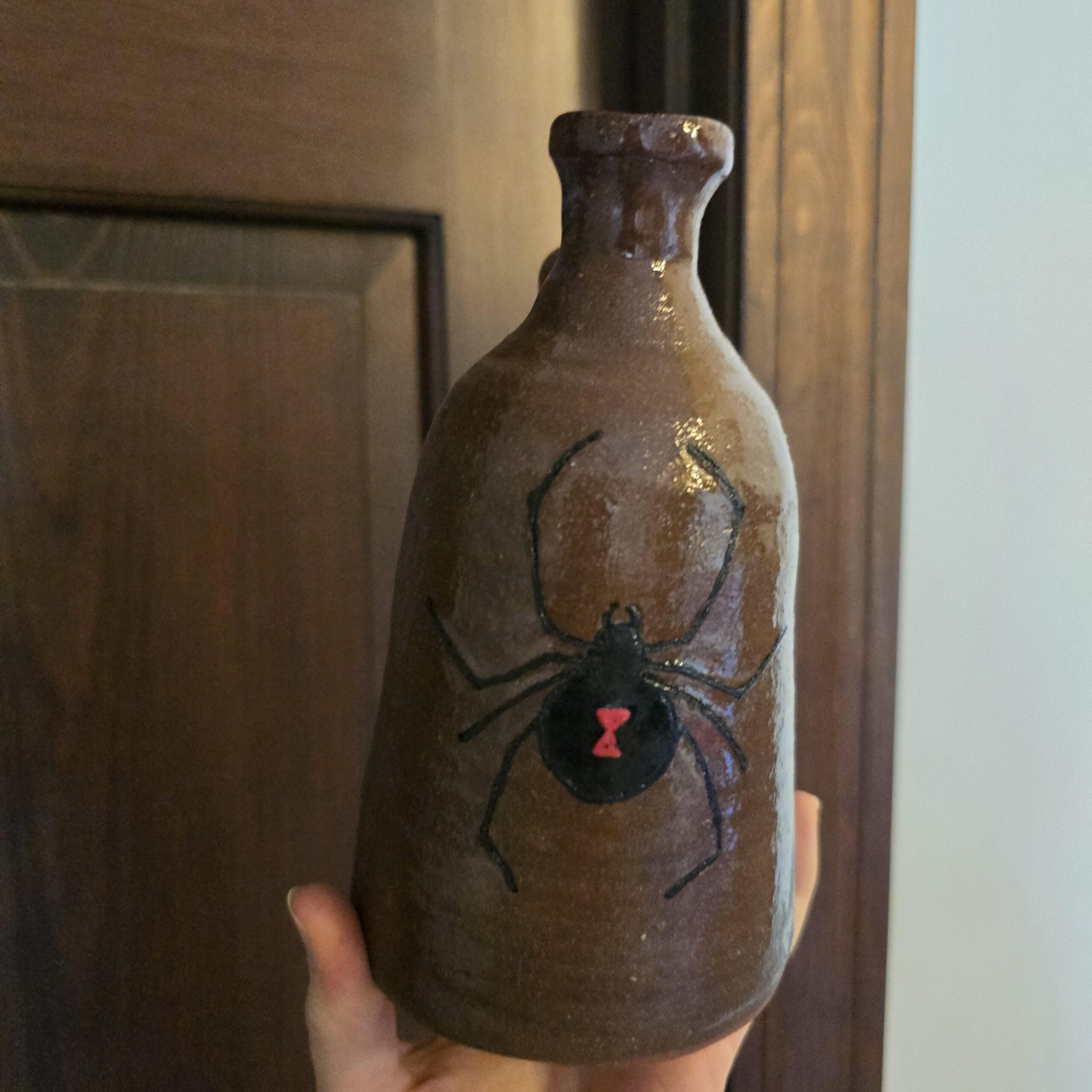 Handmade Clay Moth Folk Art Pottery Black Widow Spider Jug by Heather Elyse Head | 6.75" x 4" - Image 8