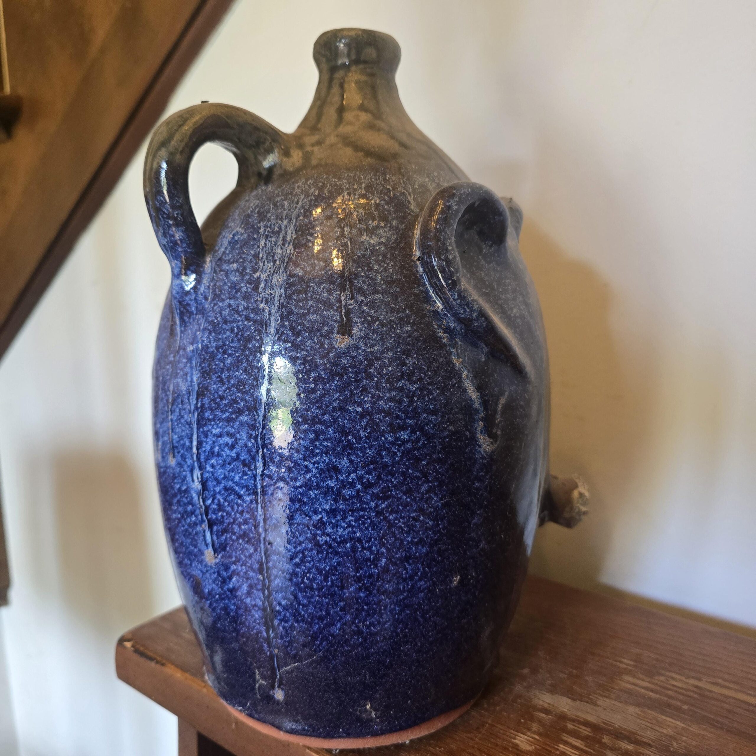 Handmade Clay Double Cigar Smoking Cobalt Blue Face Jug by Billy Joe Craven | 12.25" x 8" - Image 3