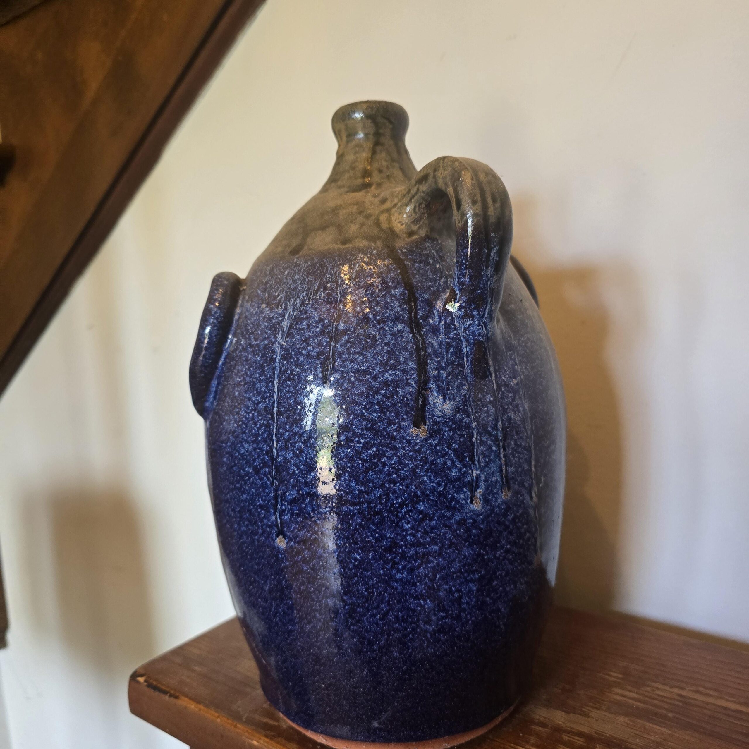 Handmade Clay Double Cigar Smoking Cobalt Blue Face Jug by Billy Joe Craven | 12.25" x 8" - Image 4