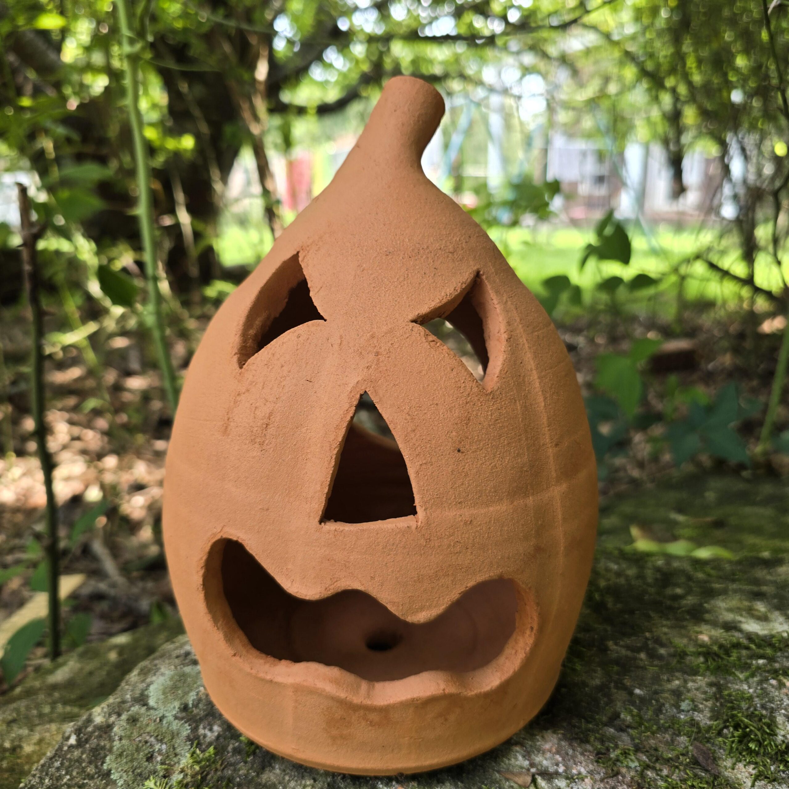 Handmade Terra Cotta Jack-o'-lantern Red Clay Pumpkin | 10" Tall