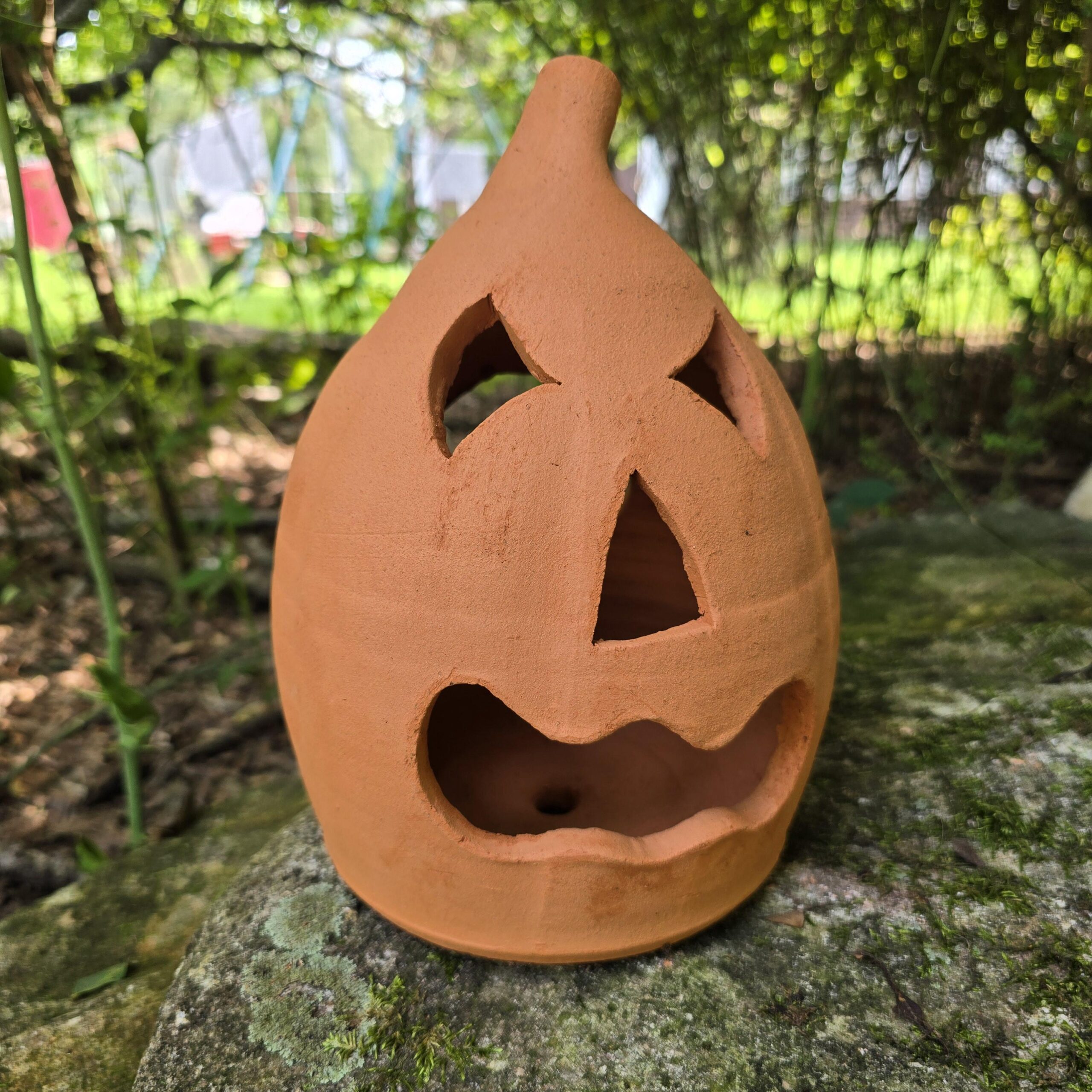 Handmade Terra Cotta Jack-o'-lantern Red Clay Pumpkin | 10" Tall - Image 2