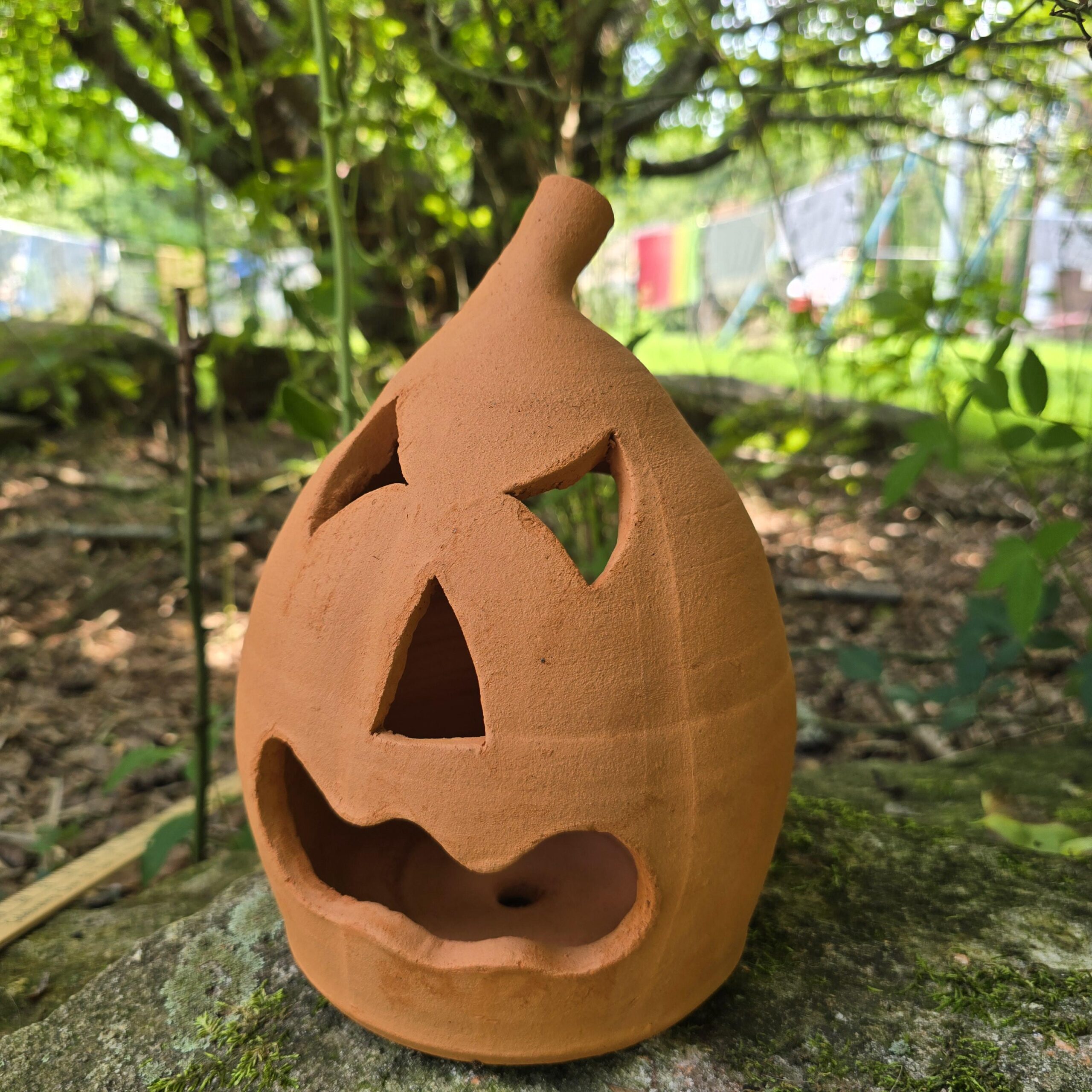 Handmade Terra Cotta Jack-o'-lantern Red Clay Pumpkin | 10" Tall - Image 3