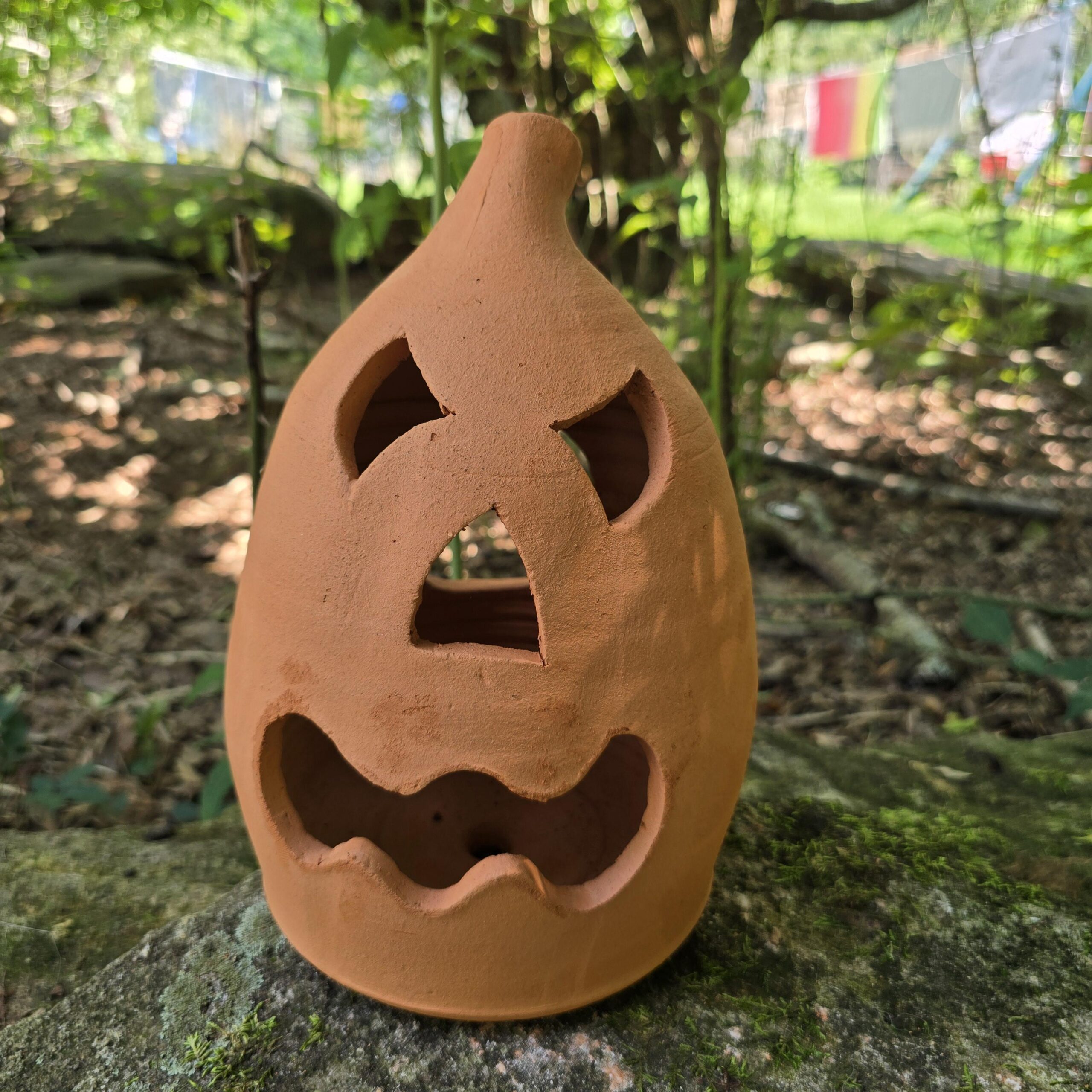 Handmade Terra Cotta Jack-o'-lantern Red Clay Pumpkin | 10" Tall