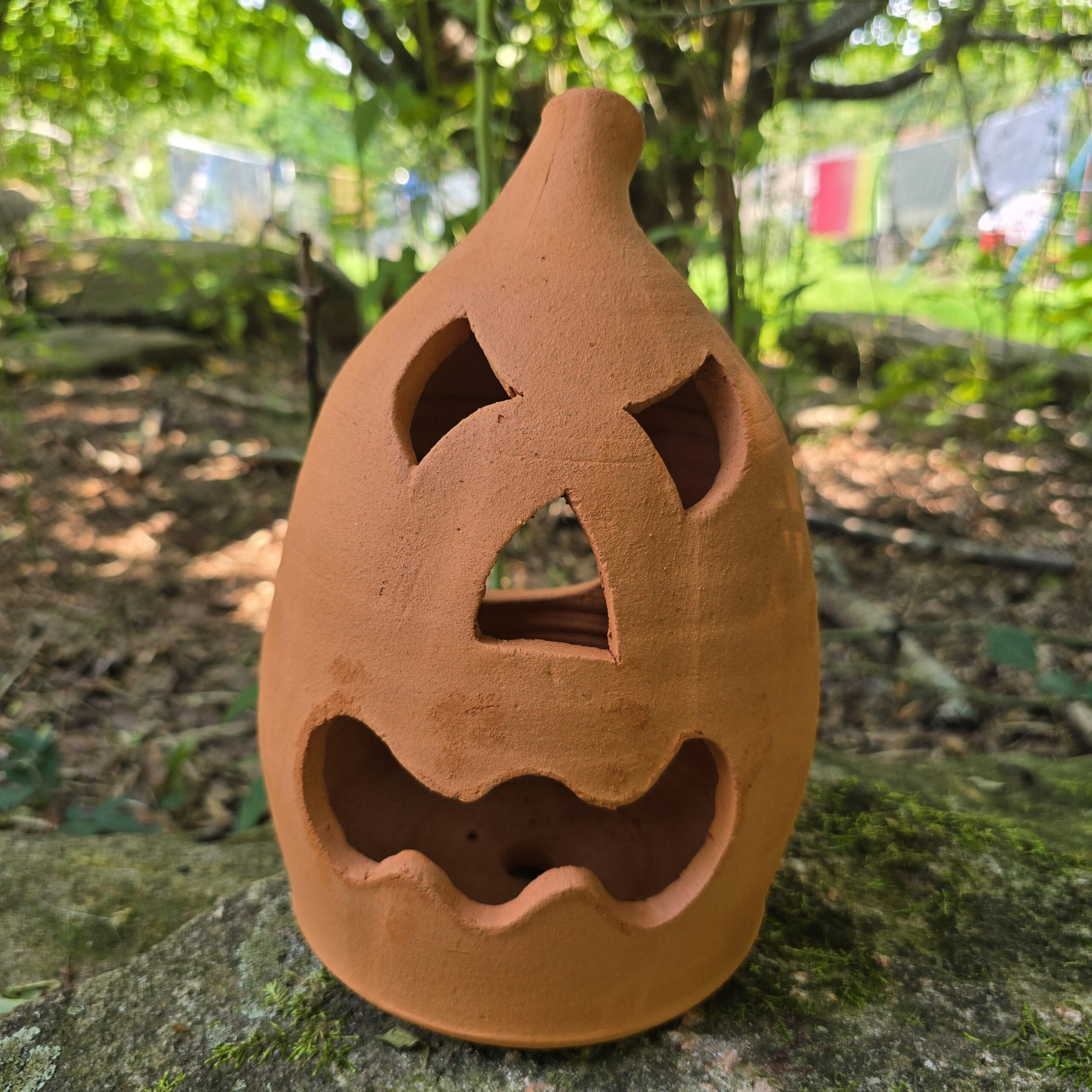 Handmade Terra Cotta Jack-o'-lantern Red Clay Pumpkin | 10" Tall - Image 10