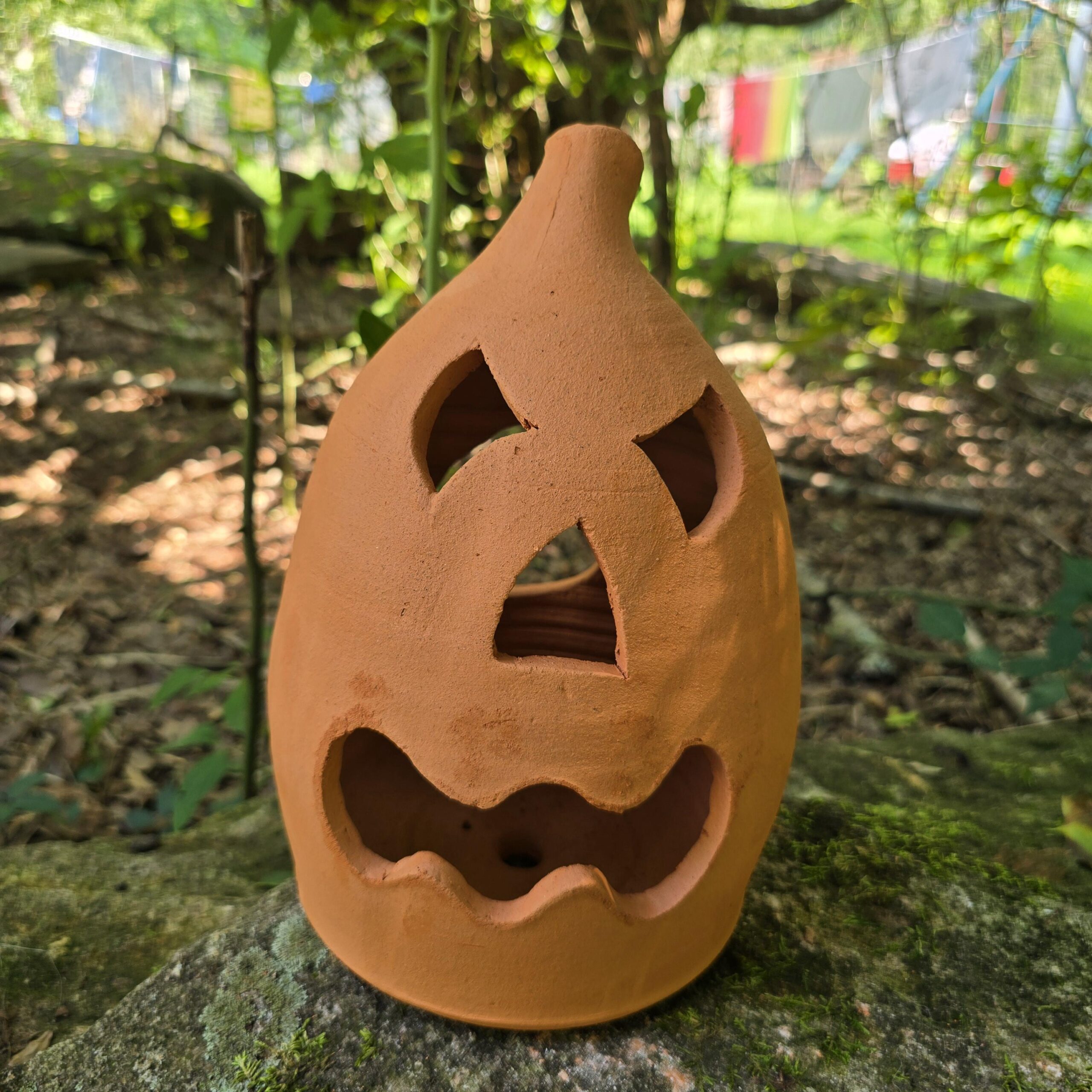 Handmade Terra Cotta Jack-o'-lantern Red Clay Pumpkin | 10" Tall - Image 2