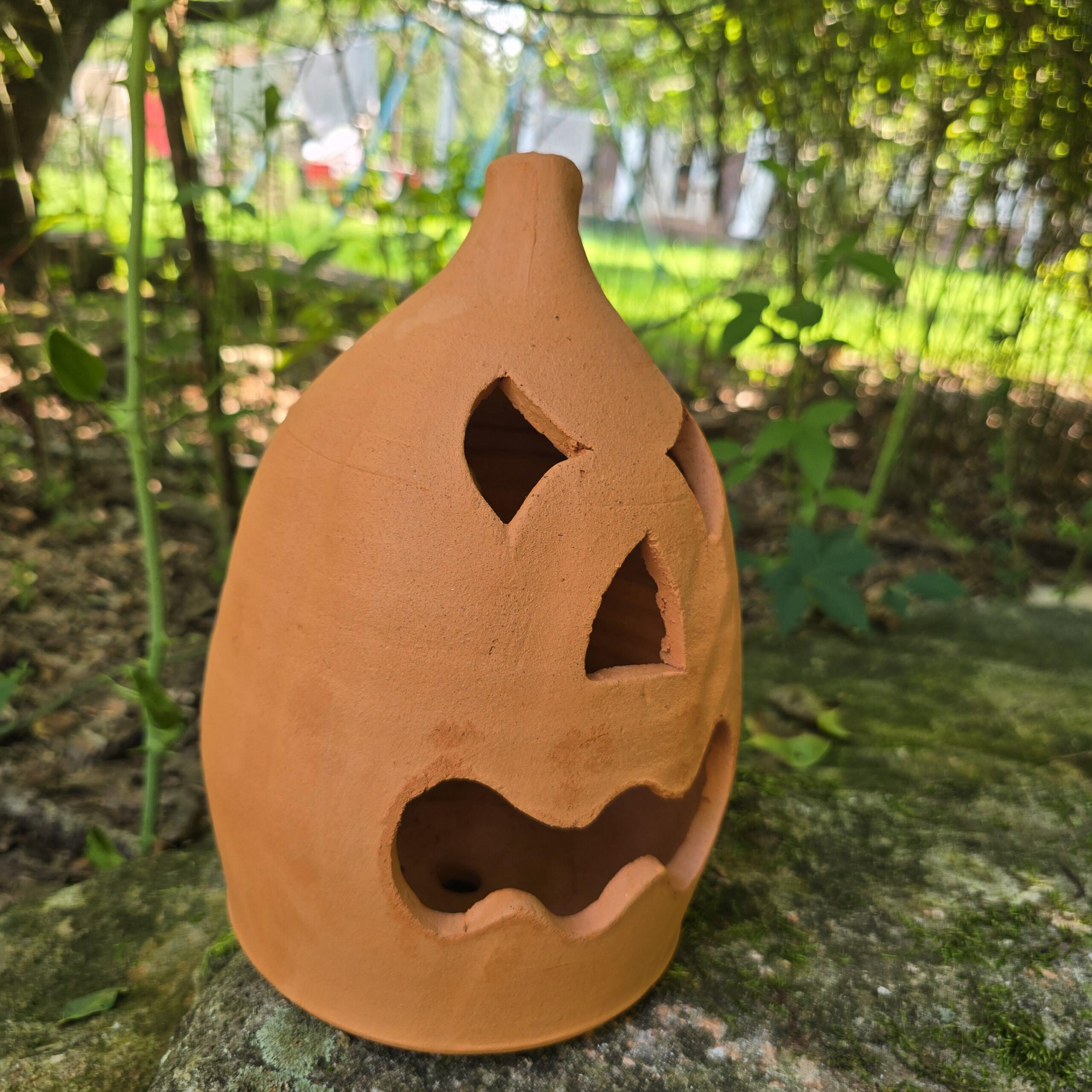 Handmade Terra Cotta Jack-o'-lantern Red Clay Pumpkin | 10" Tall - Image 3