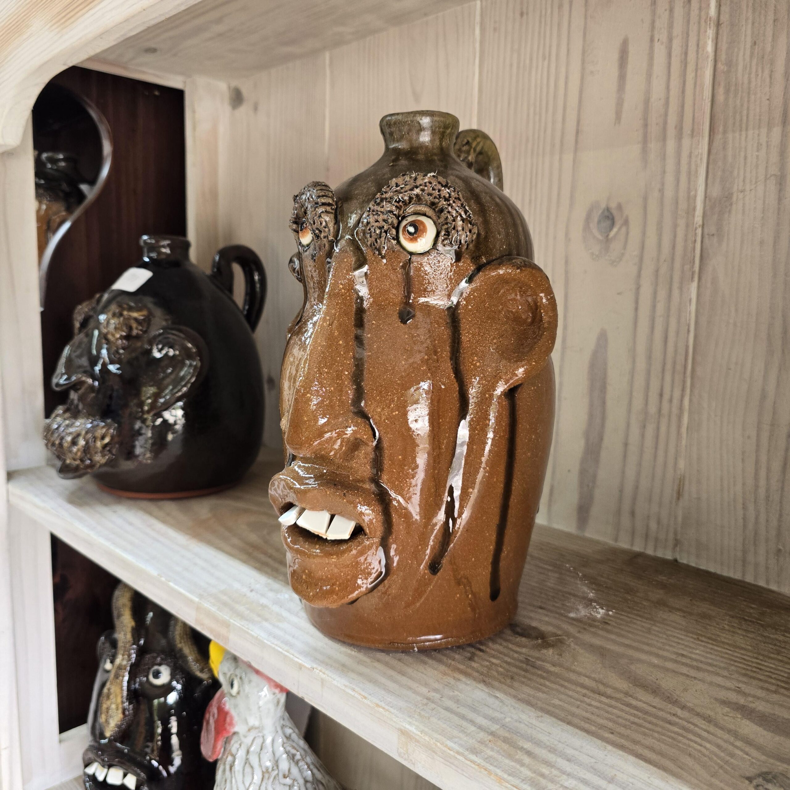 Brown with Tobacco Spit Glazed Face Jug by Billy Joe Craven 11" Tall - Image 2