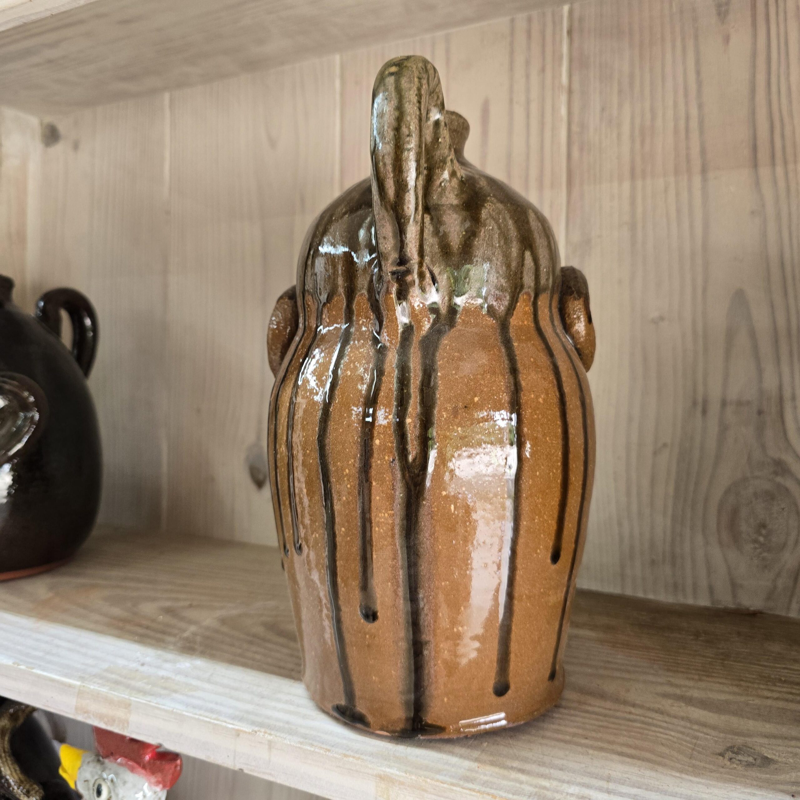 Brown with Tobacco Spit Glazed Face Jug by Billy Joe Craven 11" Tall - Image 5