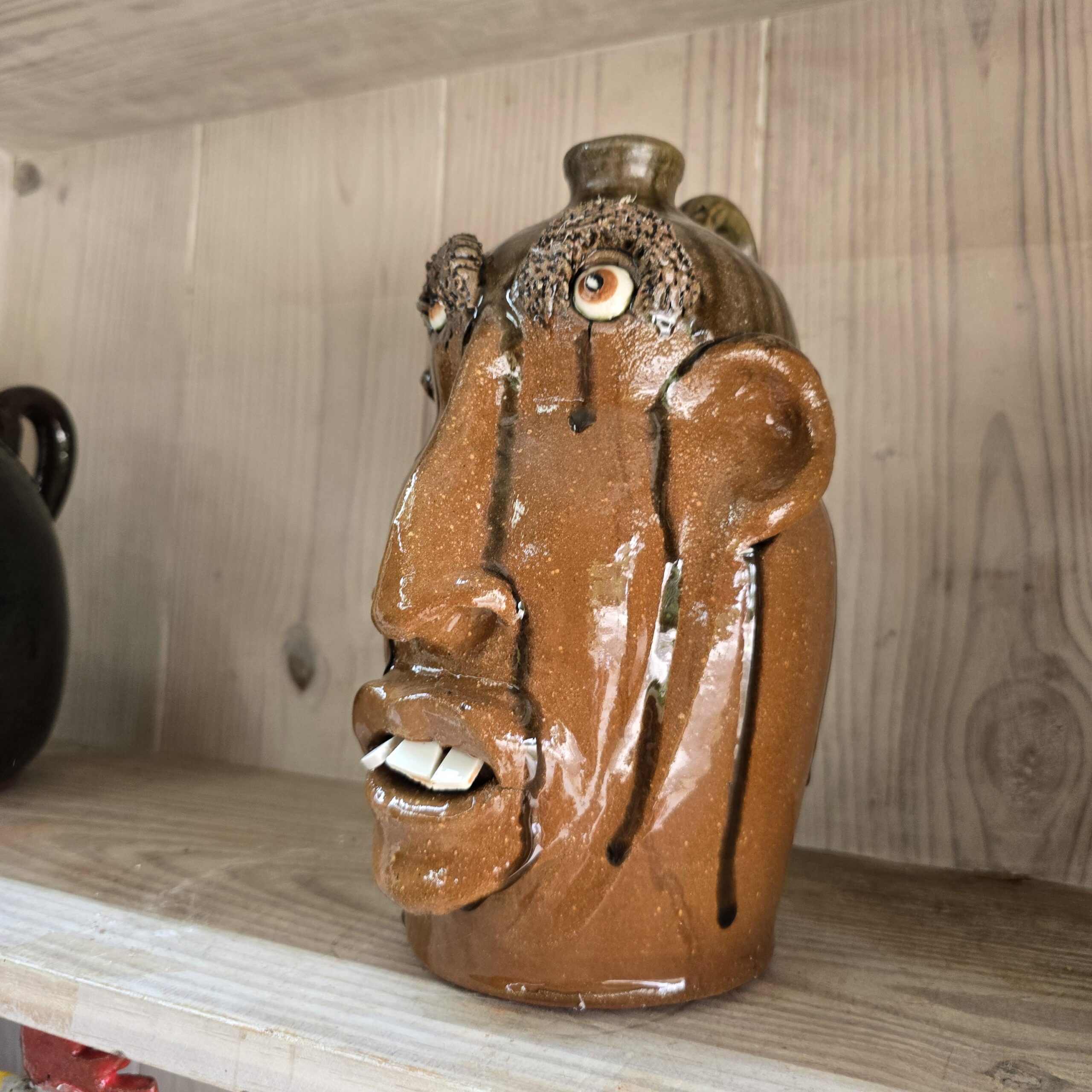 Brown with Tobacco Spit Glazed Face Jug by Billy Joe Craven 11" Tall - Image 7
