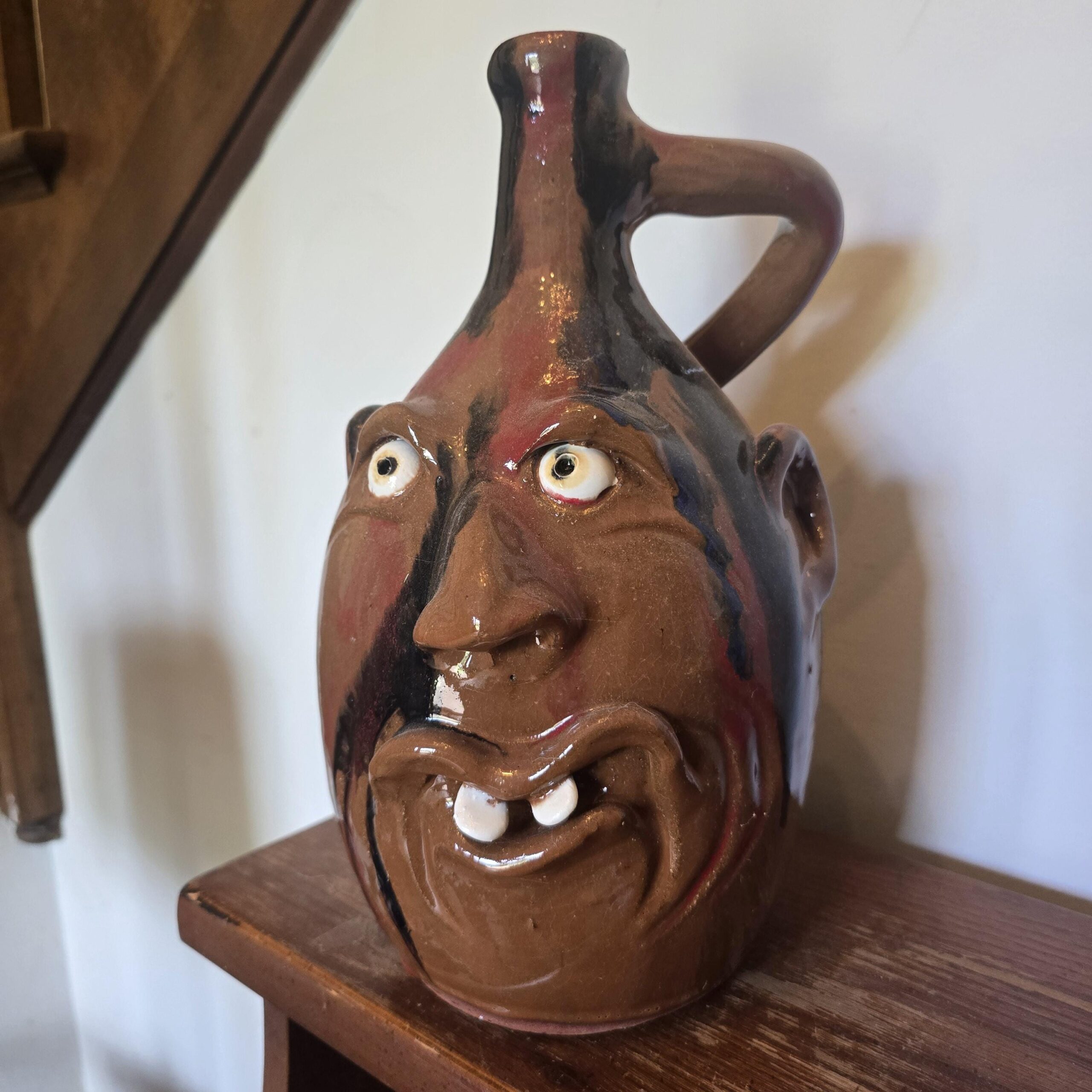 Brown Glazed Face Jug by Billy Joe Craven | 12.25" x 7.5" - Image 2