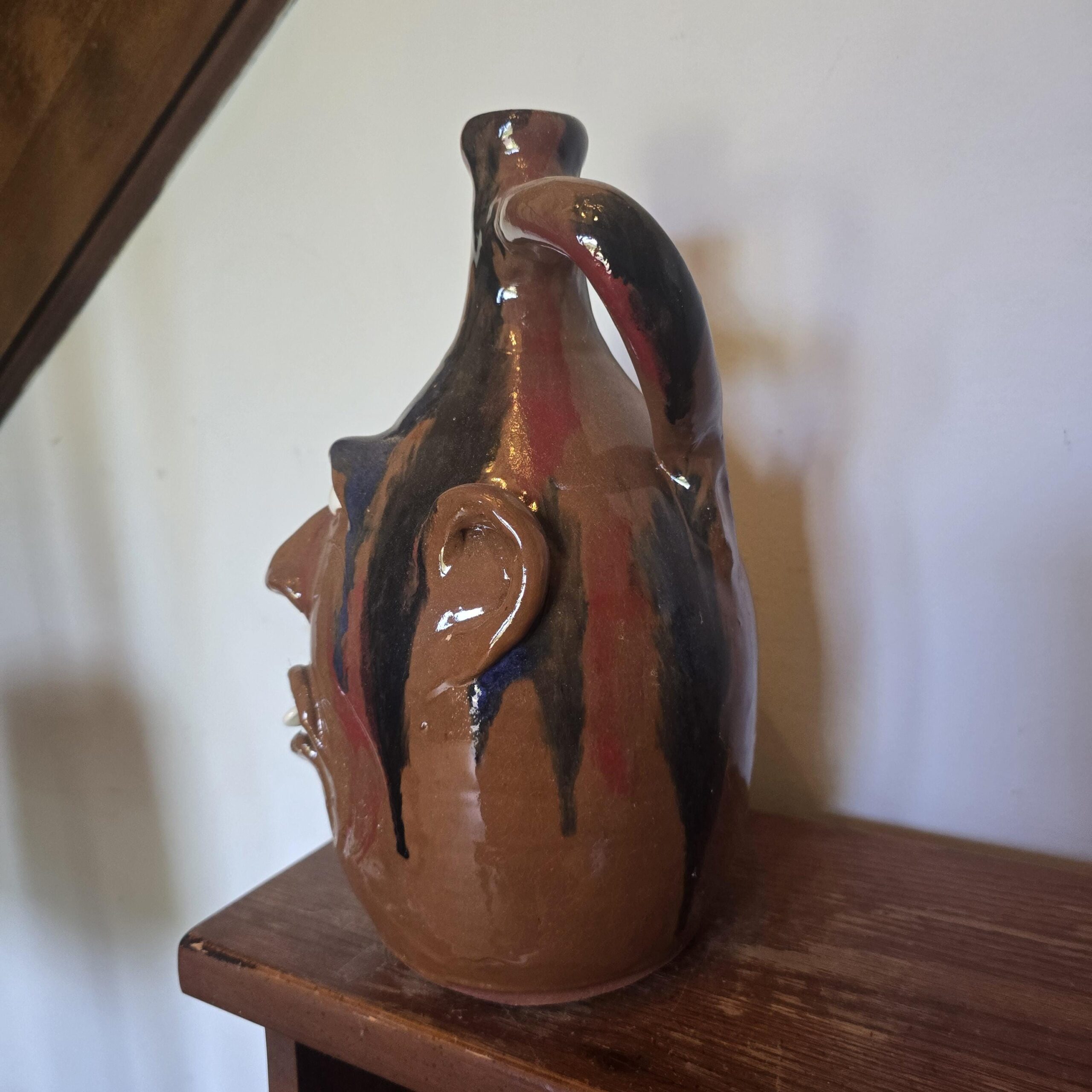 Brown Glazed Face Jug by Billy Joe Craven | 12.25" x 7.5" - Image 6