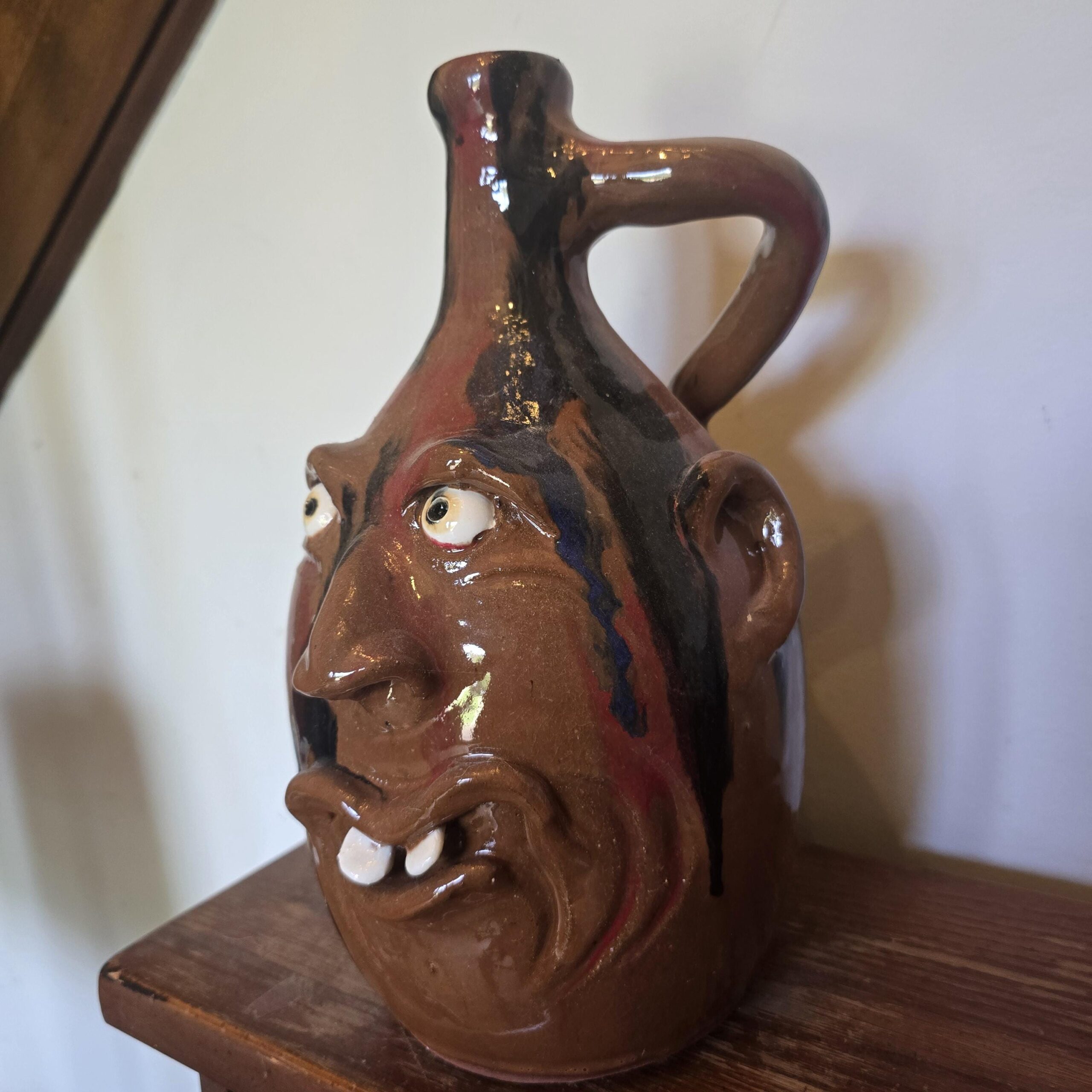 Brown Glazed Face Jug by Billy Joe Craven | 12.25" x 7.5" - Image 7