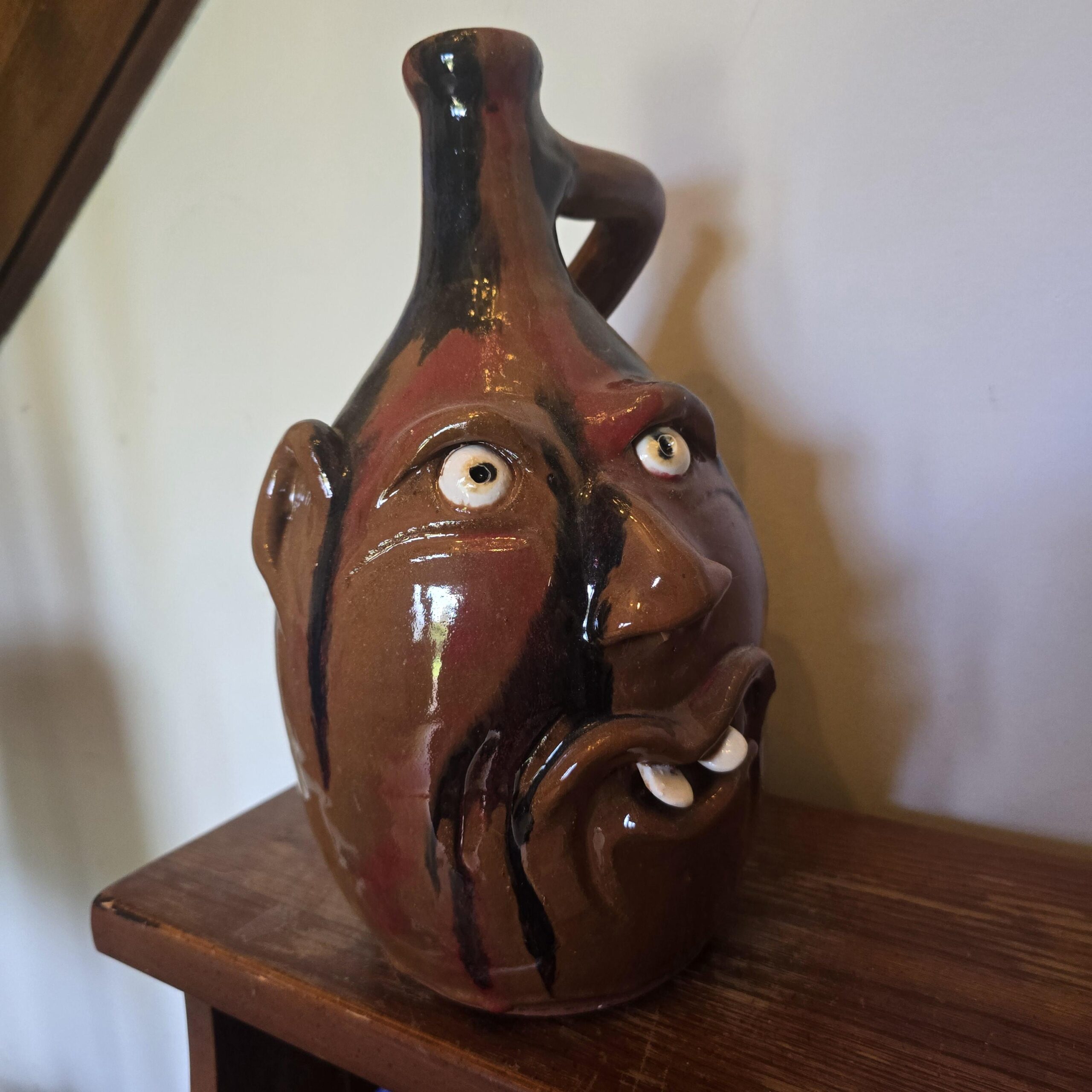 Brown Glazed Face Jug by Billy Joe Craven | 12.25" x 7.5" - Image 8