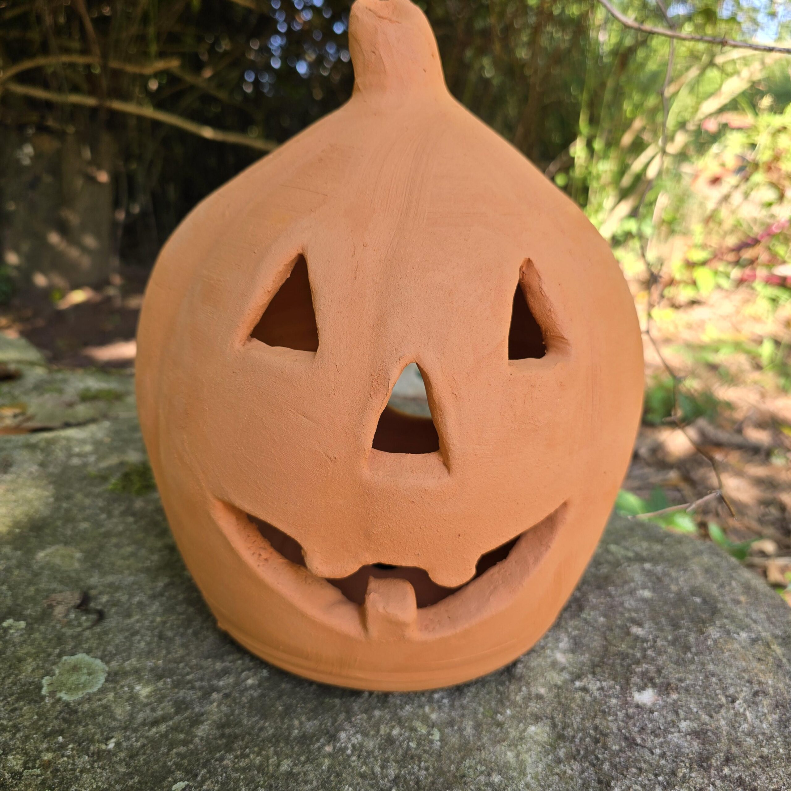 Handmade Terra Cotta Smiling Jack-o'-lantern Red Clay Pumpkin | 12" Tall