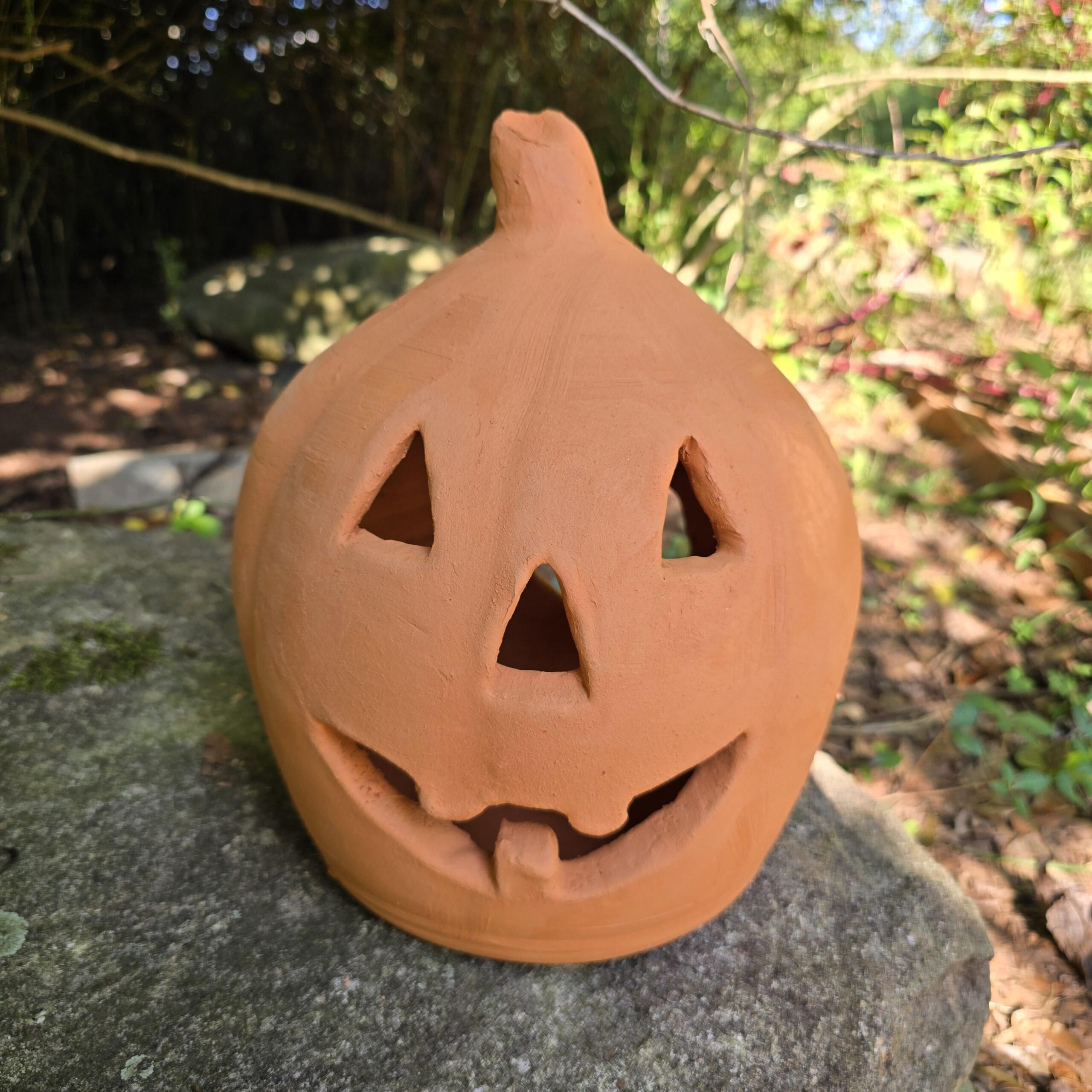 Handmade Terra Cotta Smiling Jack-o'-lantern Red Clay Pumpkin | 12" Tall - Image 2