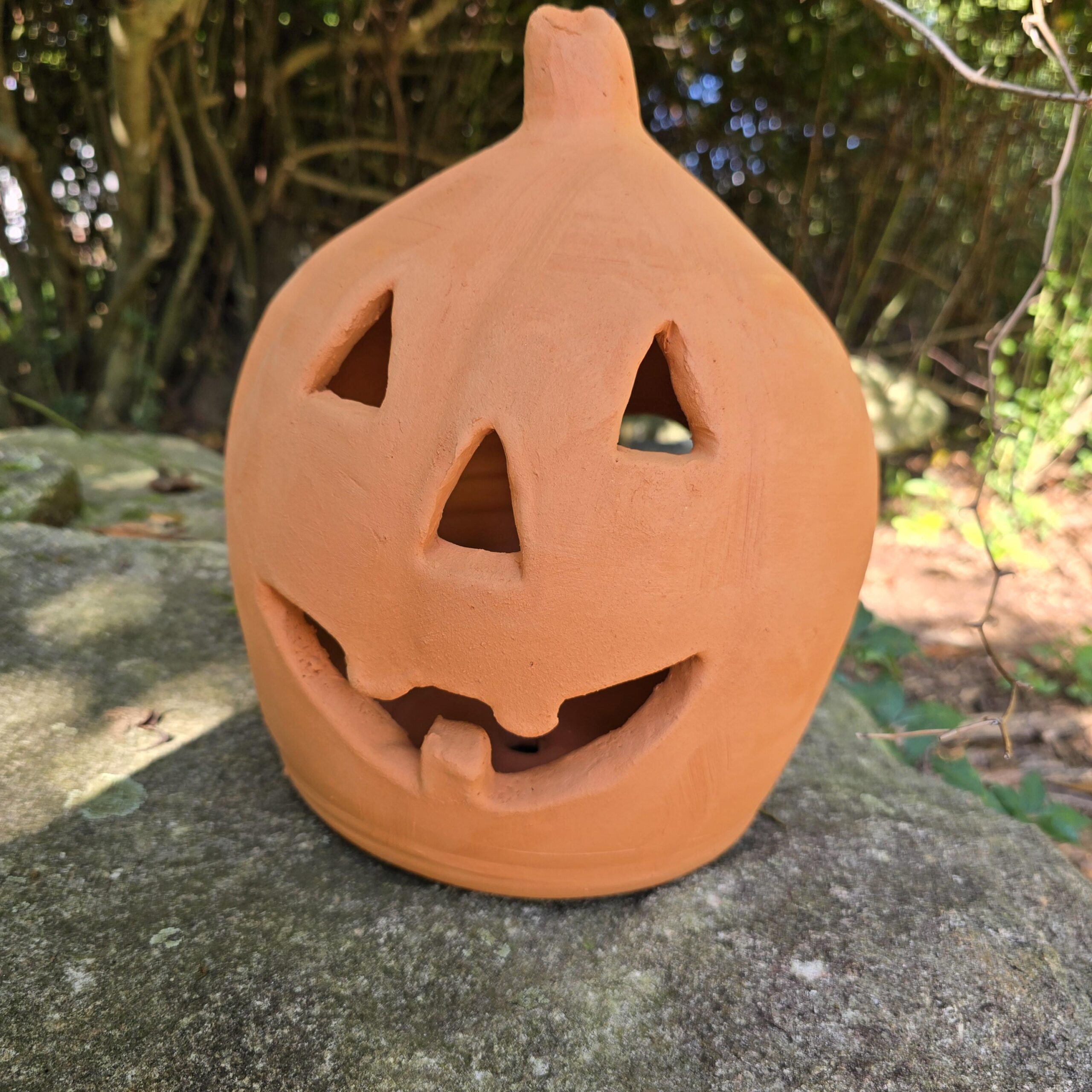 Handmade Terra Cotta Smiling Jack-o'-lantern Red Clay Pumpkin | 12" Tall - Image 4