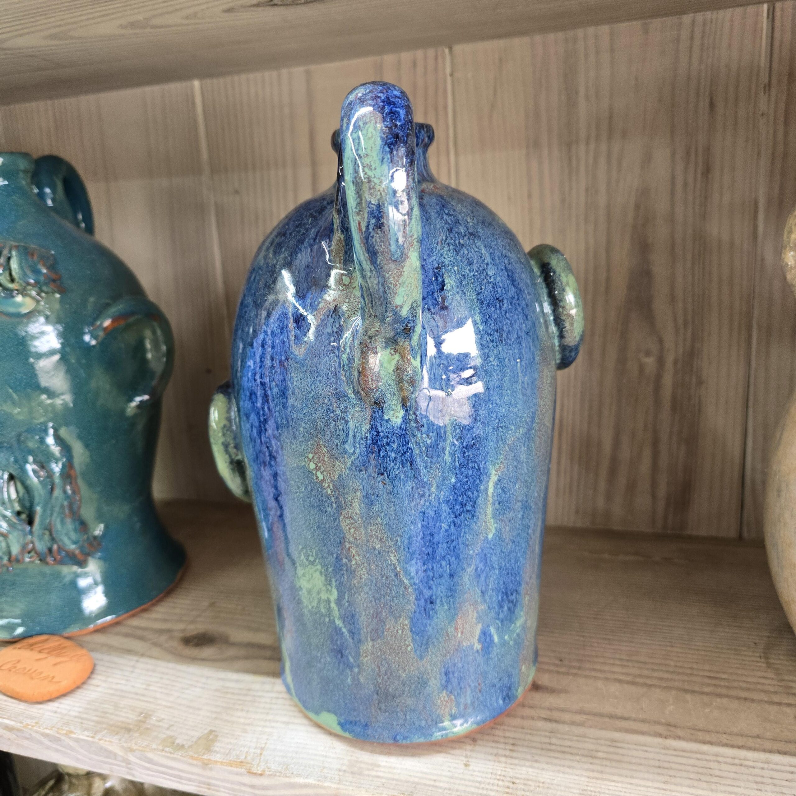 Blue Green Crooked Nose Face Jug by Billy Joe Craven 11" Tall - Image 5