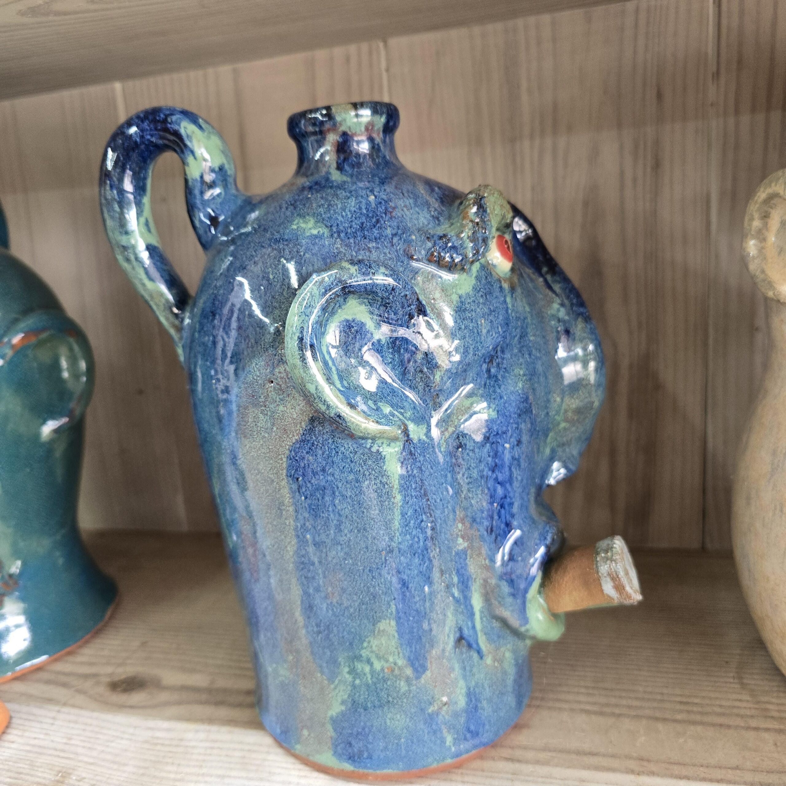 Blue Green Crooked Nose Face Jug by Billy Joe Craven 11" Tall - Image 4