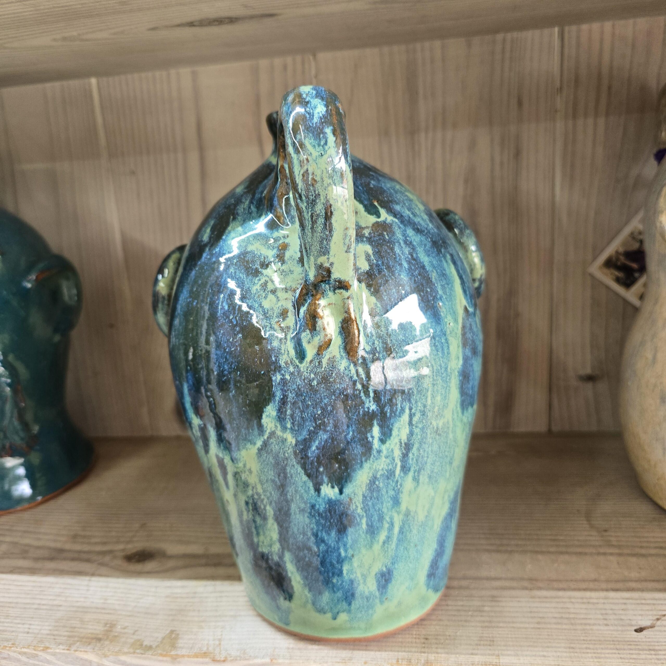 Blue Green Angry Face Jug by Billy Joe Craven 11" Tall - Image 4