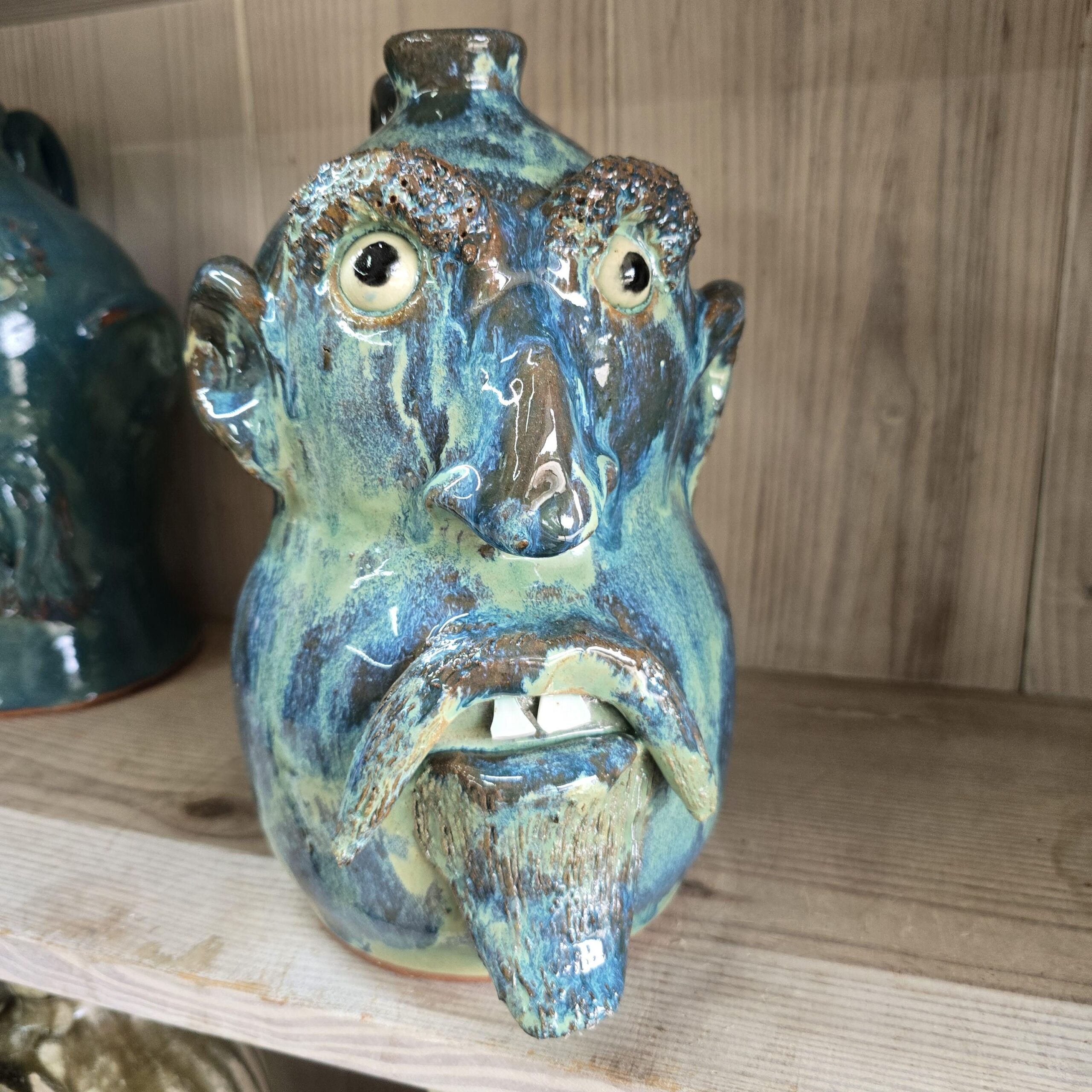 Blue Green Goatee Face Jug by Billy Joe Craven 11" Tall - Image 7