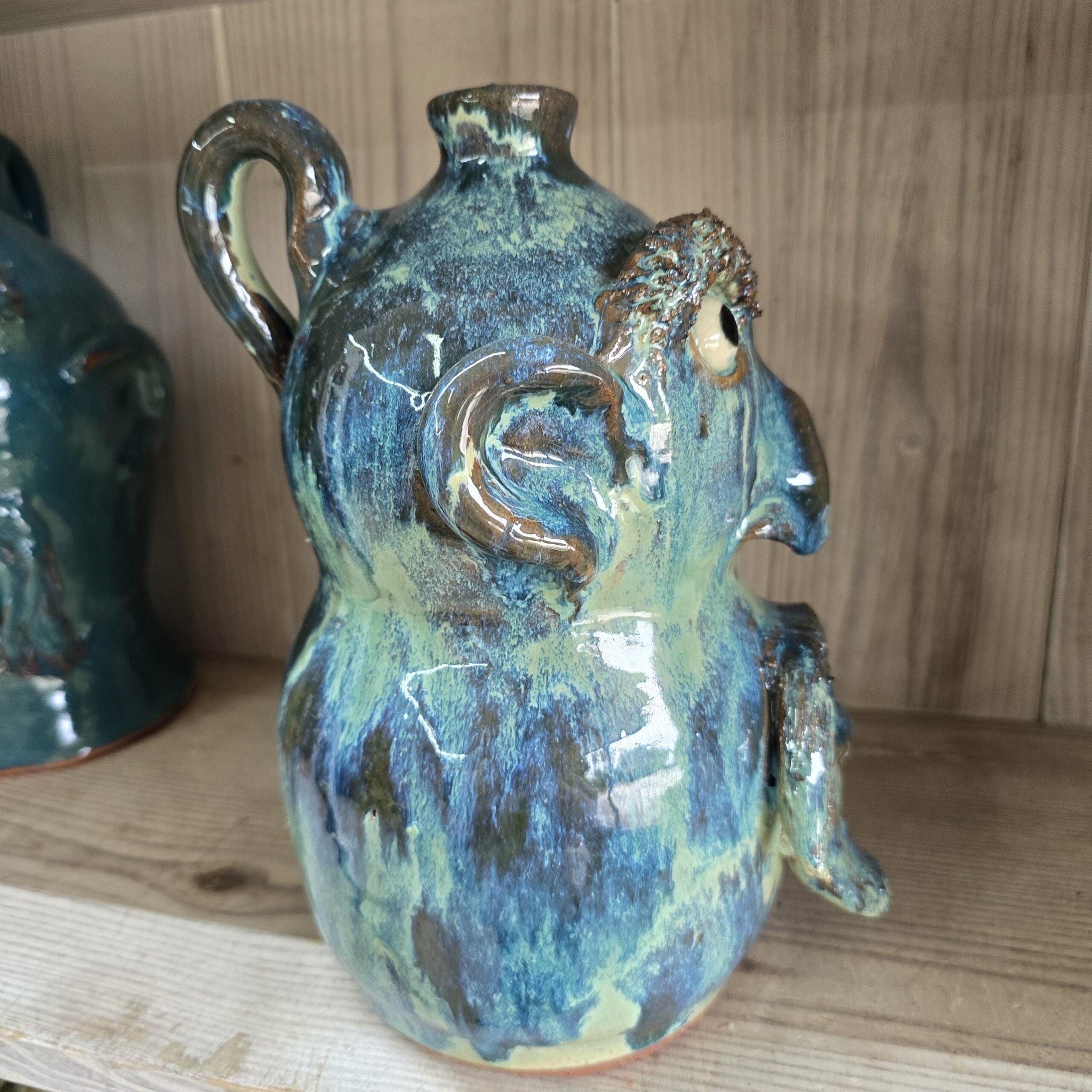 Blue Green Goatee Face Jug by Billy Joe Craven 11" Tall - Image 3