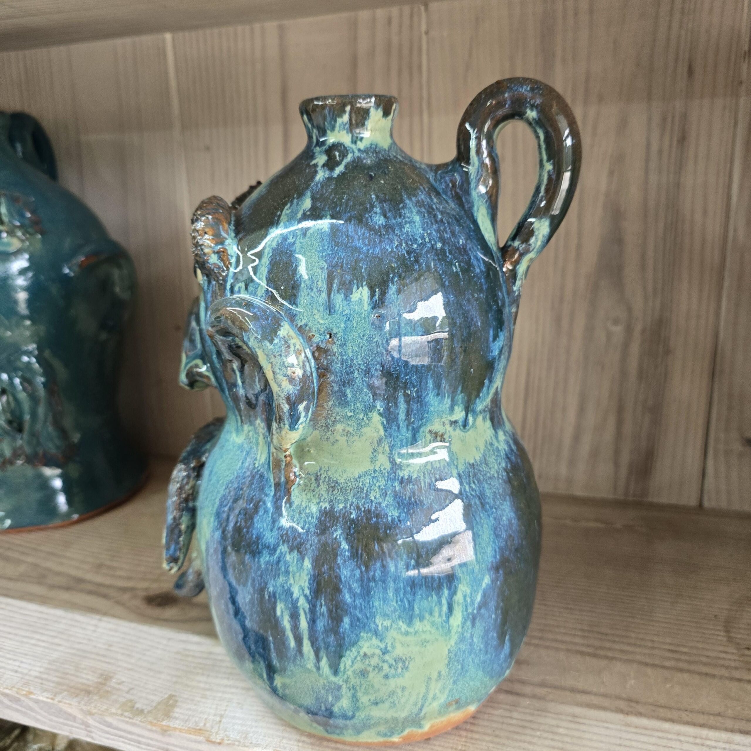 Blue Green Goatee Face Jug by Billy Joe Craven 11" Tall - Image 5