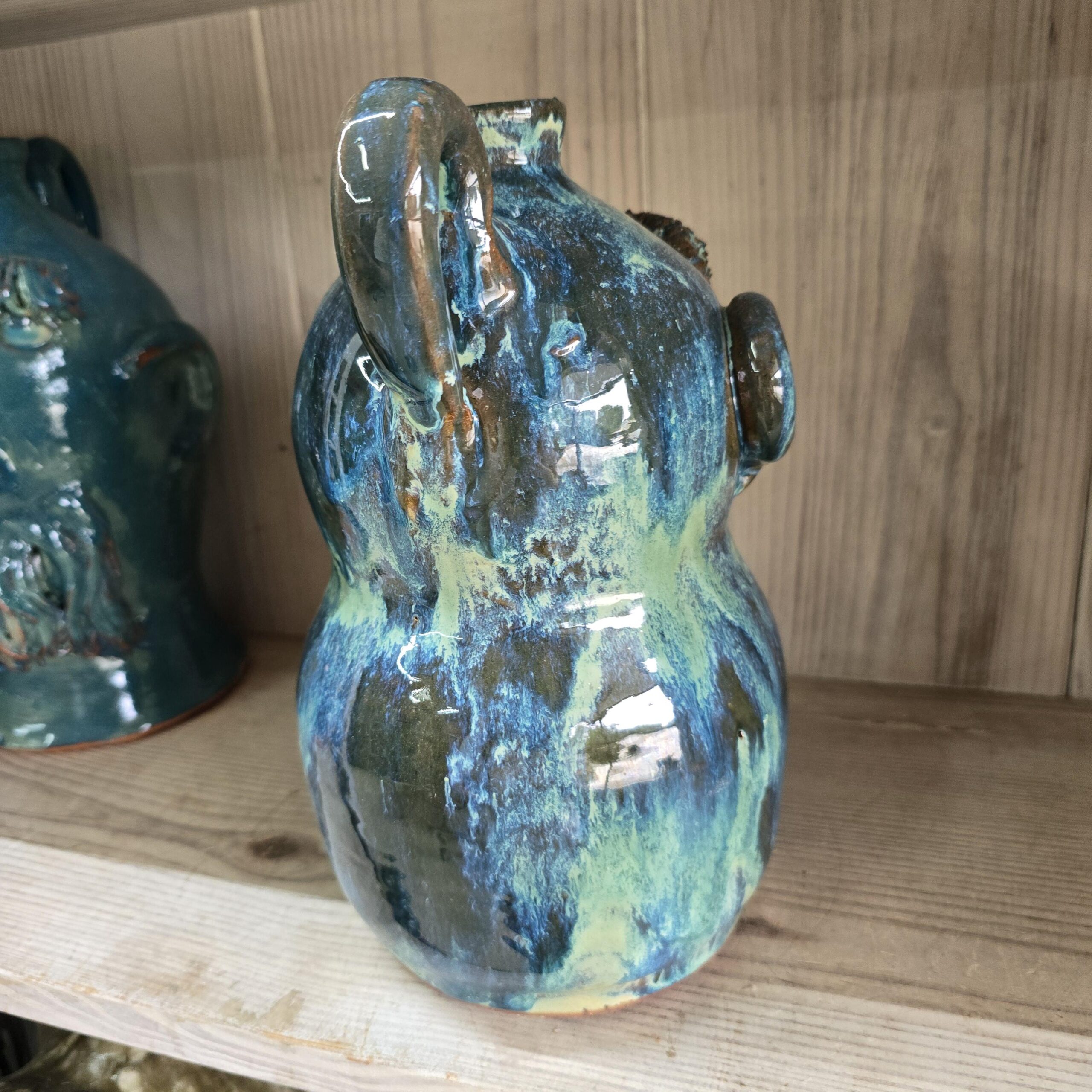 Blue Green Goatee Face Jug by Billy Joe Craven 11" Tall - Image 4