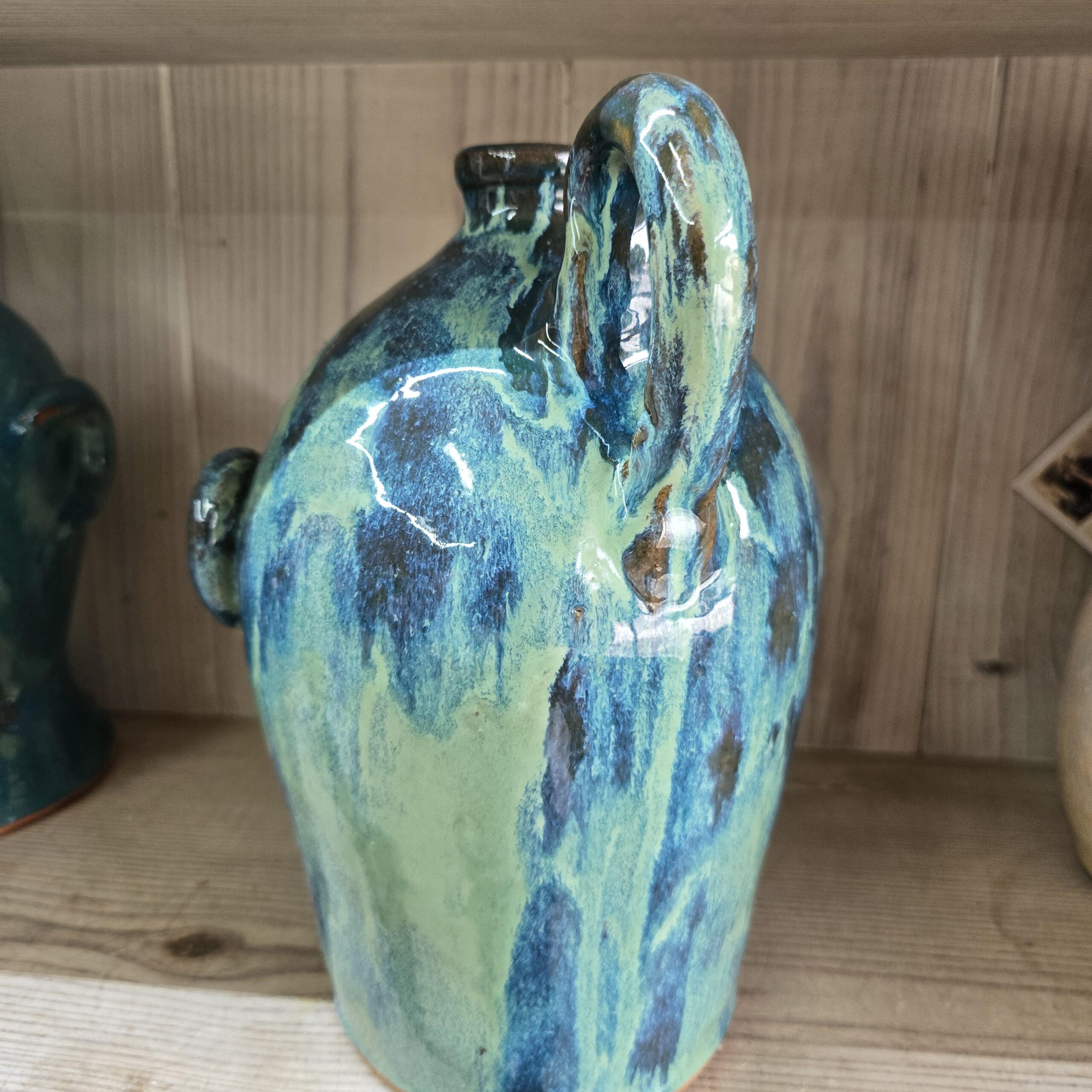 Blue Green Face Jug by Billy Joe Craven 11" Tall - Image 4