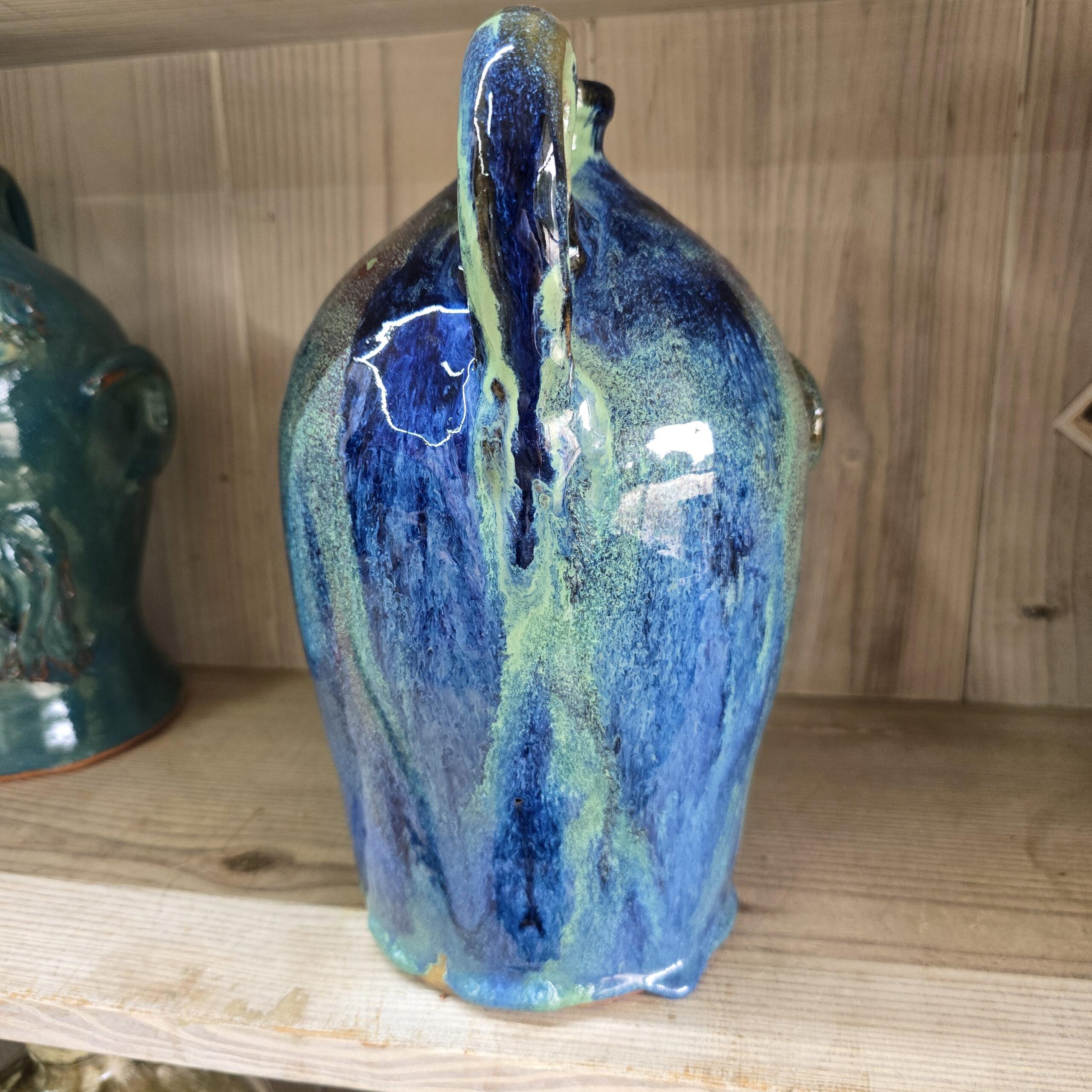 Blue Green Cigar Smoker Face Jug by Billy Joe Craven 11" Tall - Image 3