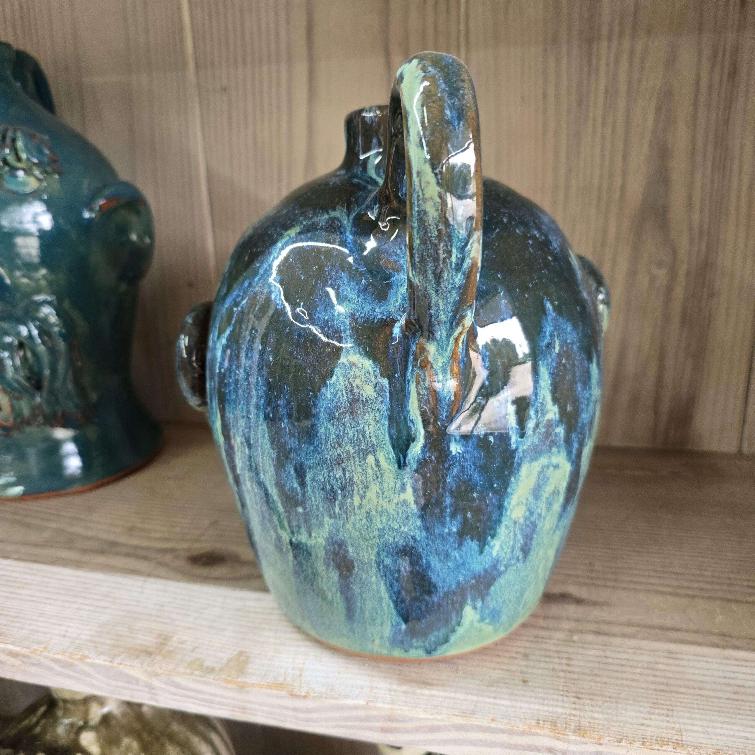 Blue Green Face Jug by Billy Joe Craven 9.5" Tall - Image 3